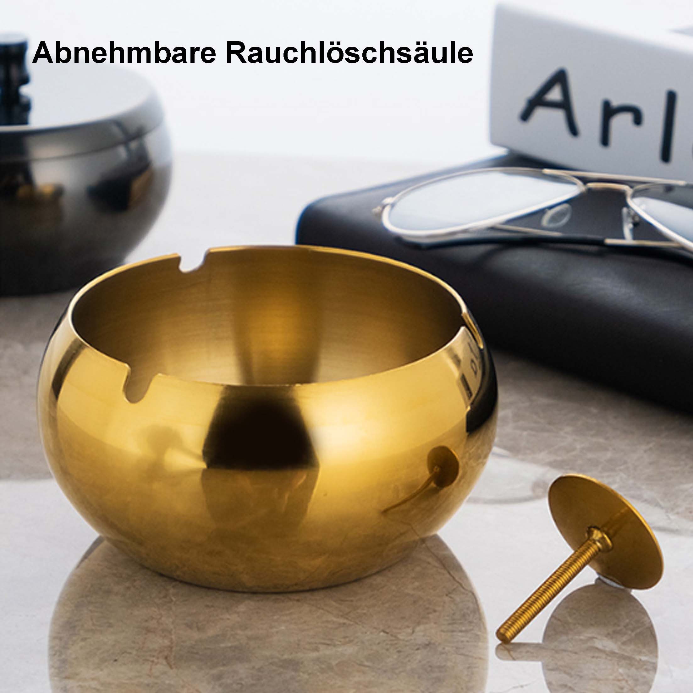 KINSI Aschenbecher Tragbarer Edelstahl-Aschenbecher, mit Deckel, winddicht, geruchsdicht, dichtschließend, langlebig, geruchsdicht, für innen & außen