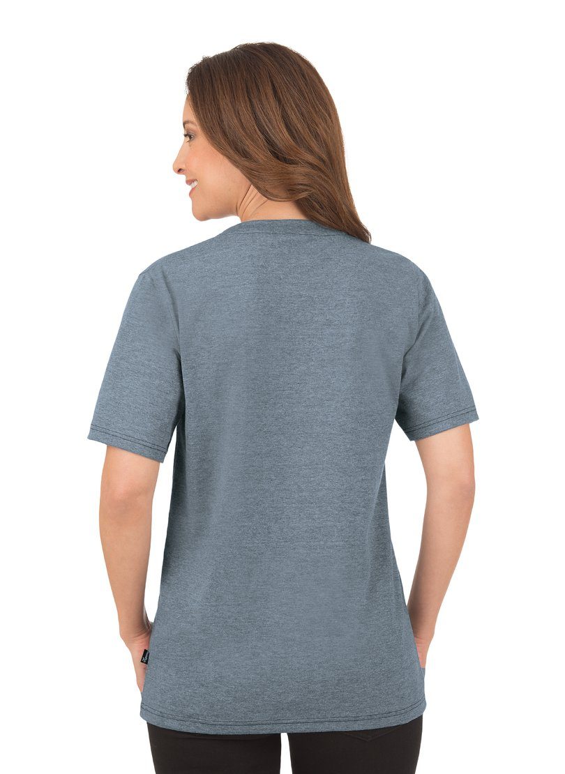 TRIGEMA T-Shirt Baumwolle V-Shirt Trigema DELUXE steingrau-melange