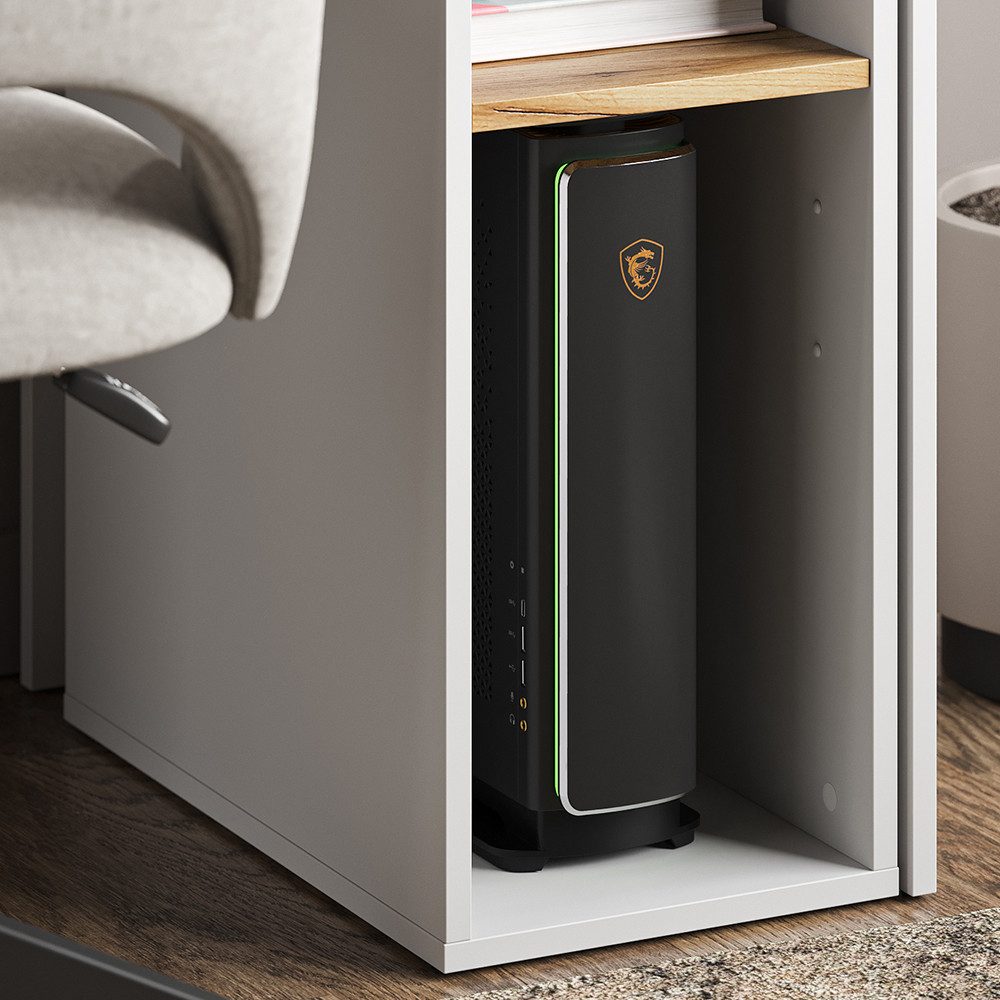 Vicco PC-Schrank Tomy, Weiß/Goldkraft Eiche, 28.5 x 50 cm mit 2 offenen Fächern