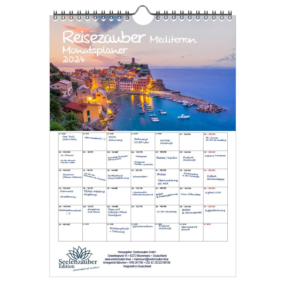 Seelenzauber Wandkalender Reisezauber Mediterran Planer DIN A4 Kalender für  2024 Urlaub Reisen