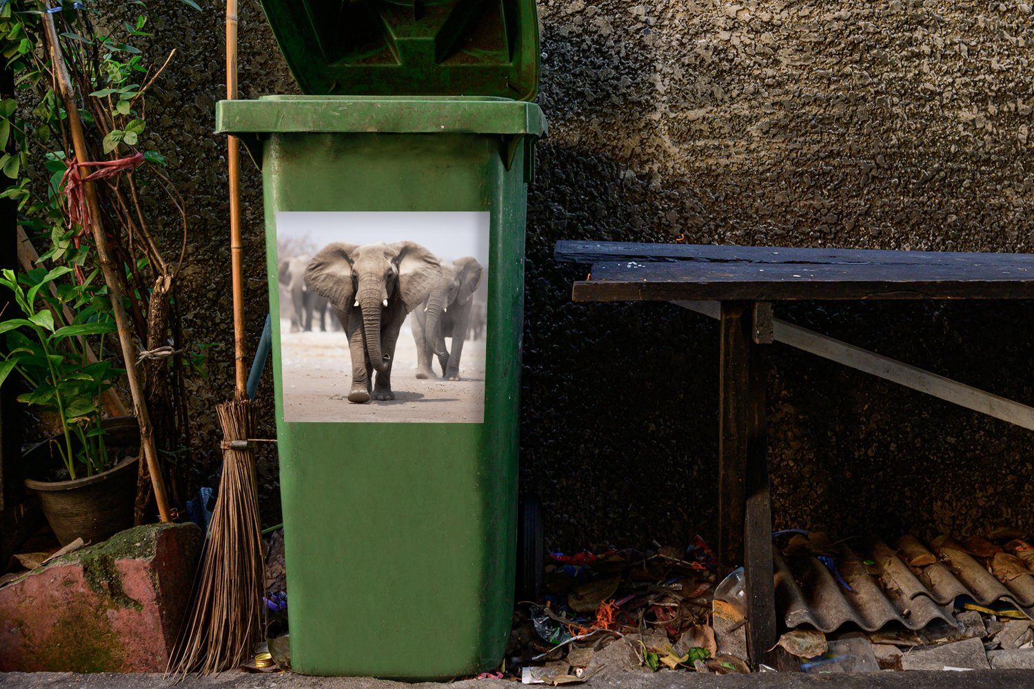 - Container, Beine Stoff Mülleimer-aufkleber, Elefant Sticker, St), (1 Mülltonne, MuchoWow - Abfalbehälter Wandsticker