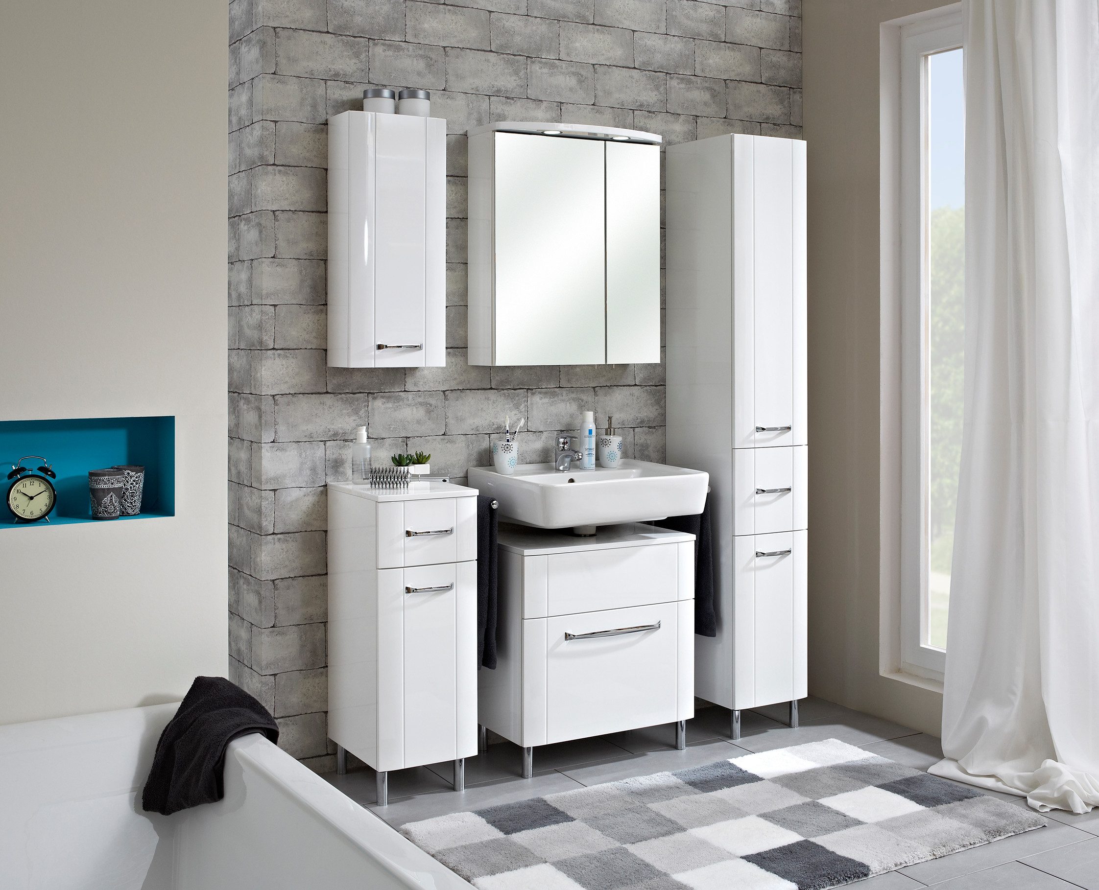 PELIPAL Badmöbel-Set Serie 3006 Hängeschrank Front Weiß Hochglanz 30 cm