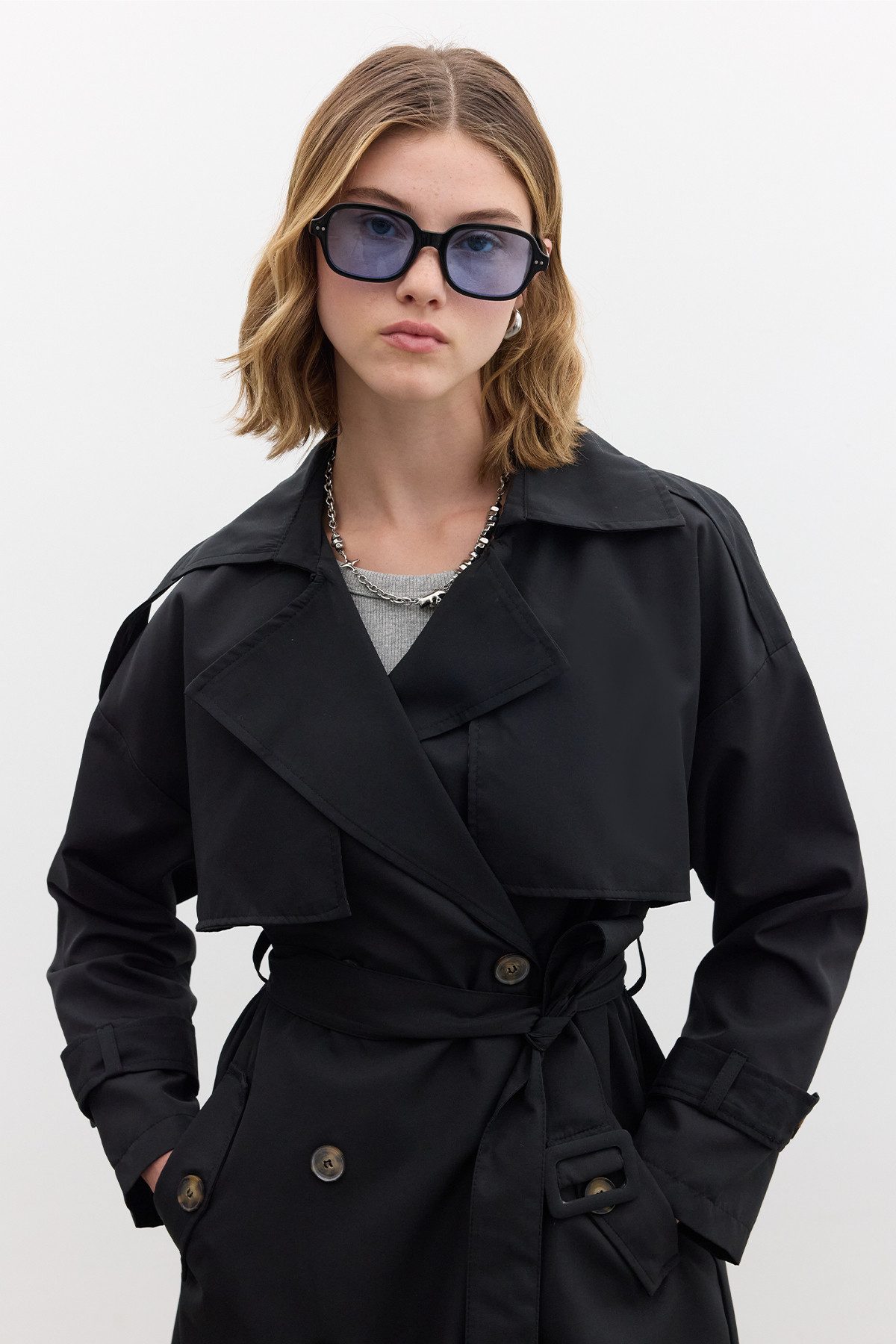 MANUKA Trenchcoat Knopftrenchcoat in Schwarz