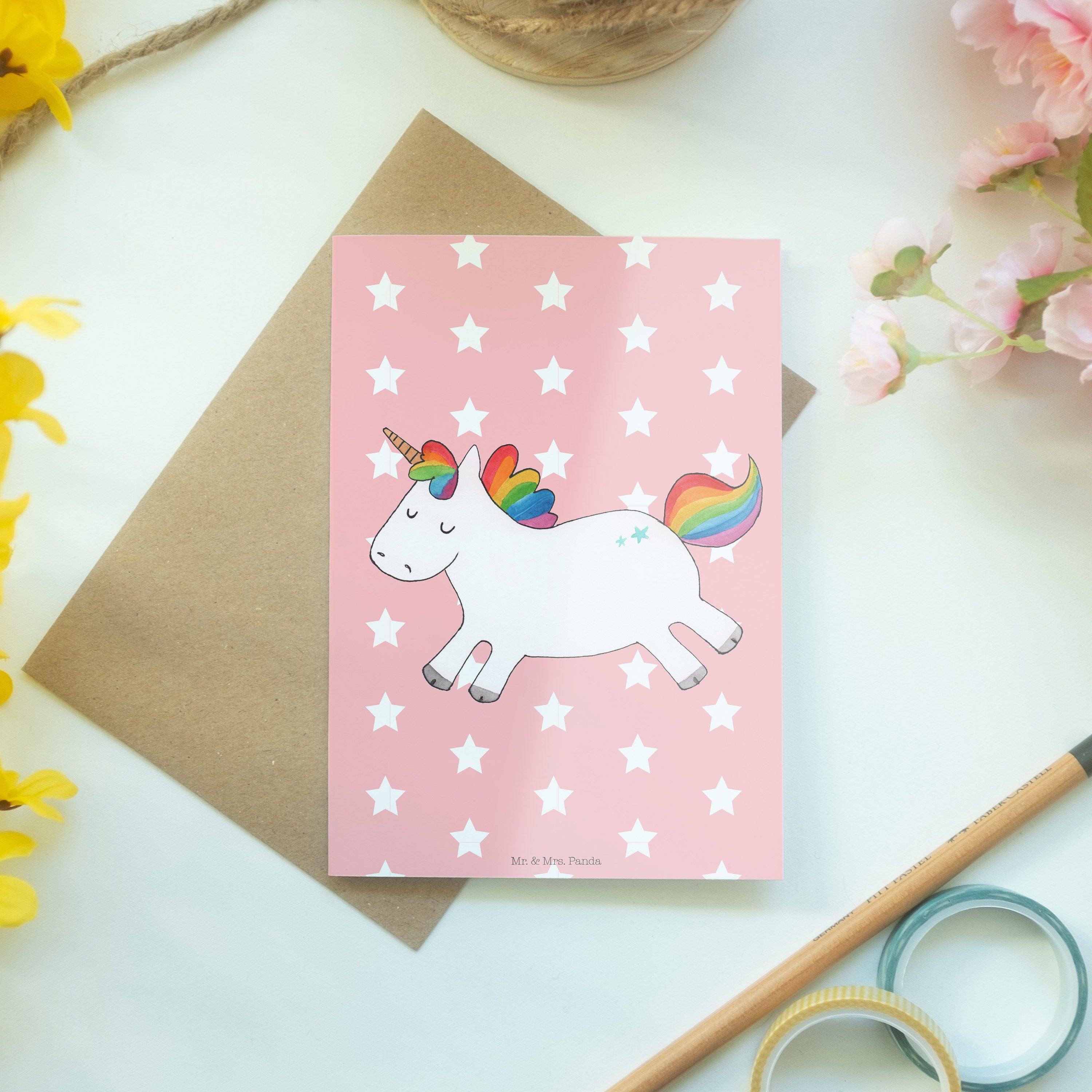 Unicorn, & Glückwunschkarte, Pastell - Happy Ei Geschenk, Mrs. Rot Grußkarte Mr. Panda - Einhorn