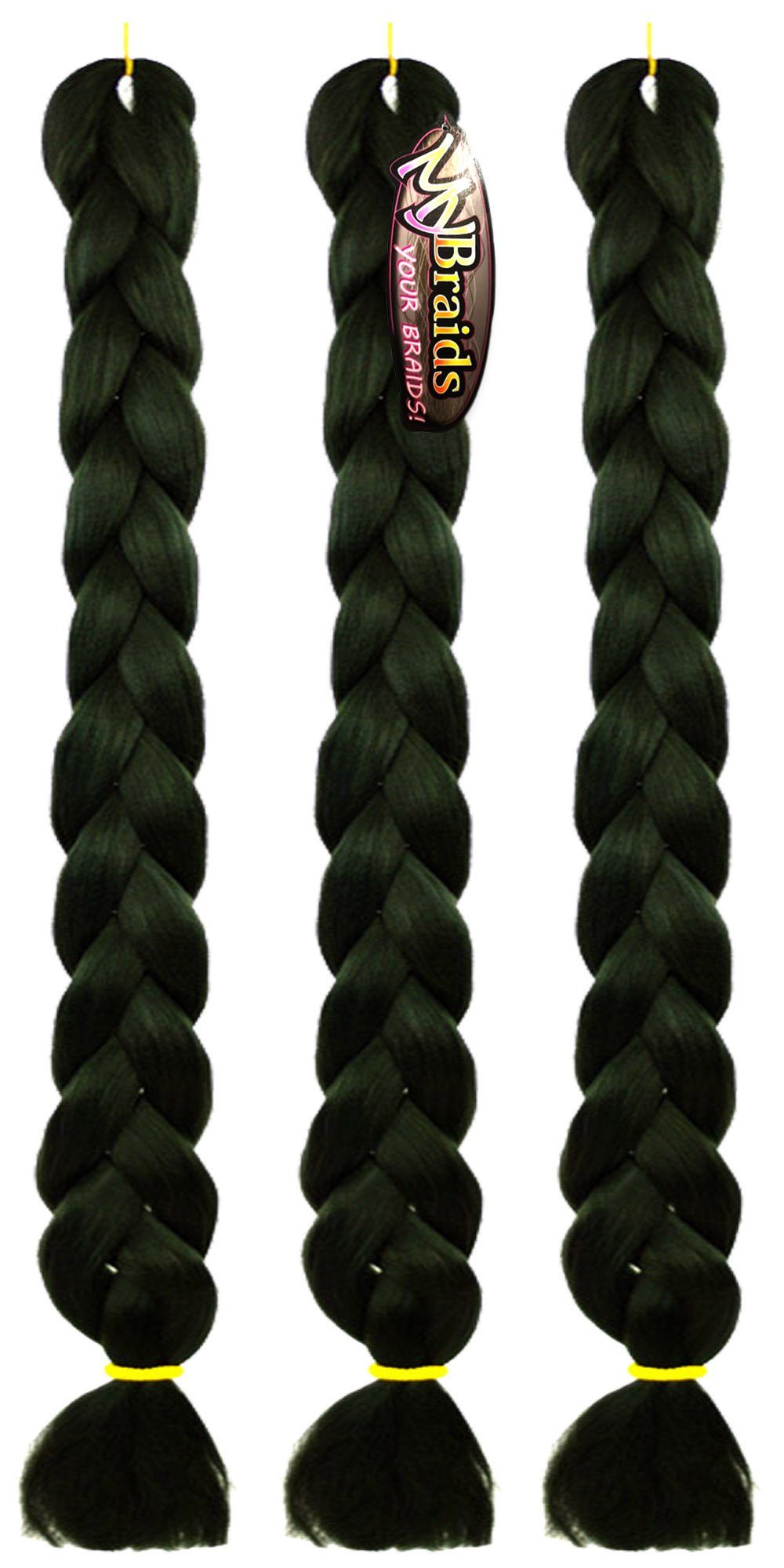 MyBraids YOUR BRAIDS! Kunsthaar-Extension Premium Braids Flechthaar Zöpfe 1-farbig mit 2m Länge im 3er Pack 23-AY Dunkles Olivegrün