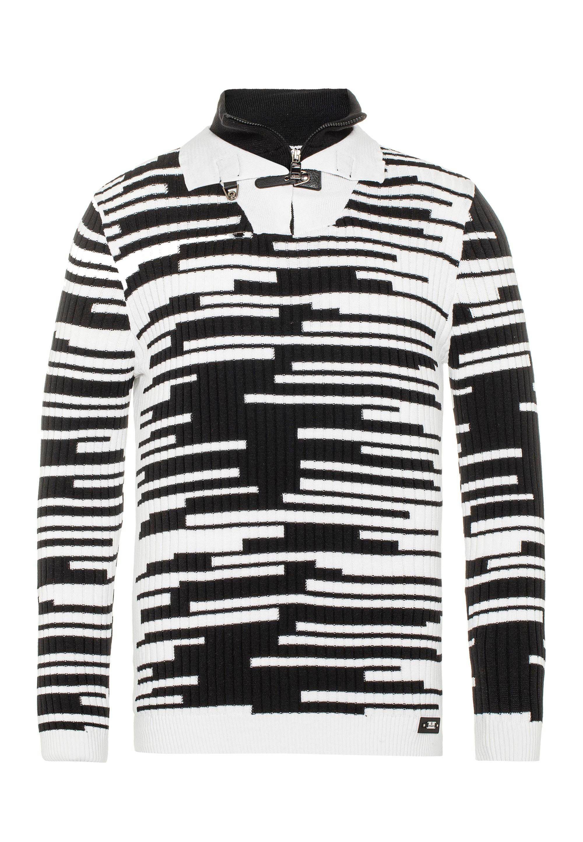 Cipo Strickpullover tollem Baxx schwarz-weiß mit & Allover-Muster