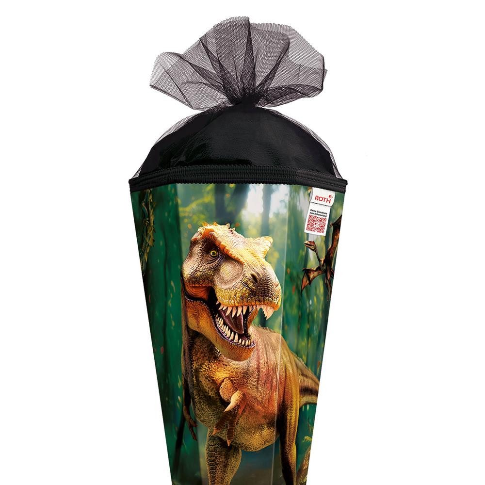 Roth Schultüte T-Rex Welt, 85 cm, eckig, 6-eckig, Tüllverschluss, Roth-Spitze