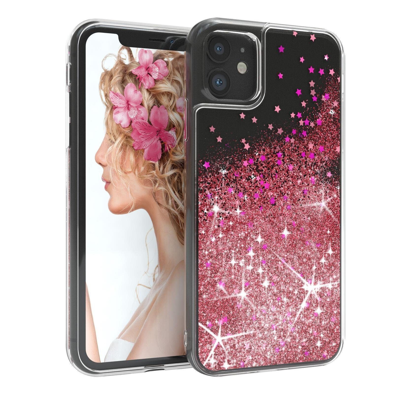 EAZY CASE Handyhülle Liquid Glittery Case für Apple iPhone 11 6,1 Zoll, Hülle Glitzer Flüssig durchsichtig Phone Case stoßfestes Etui Rosa