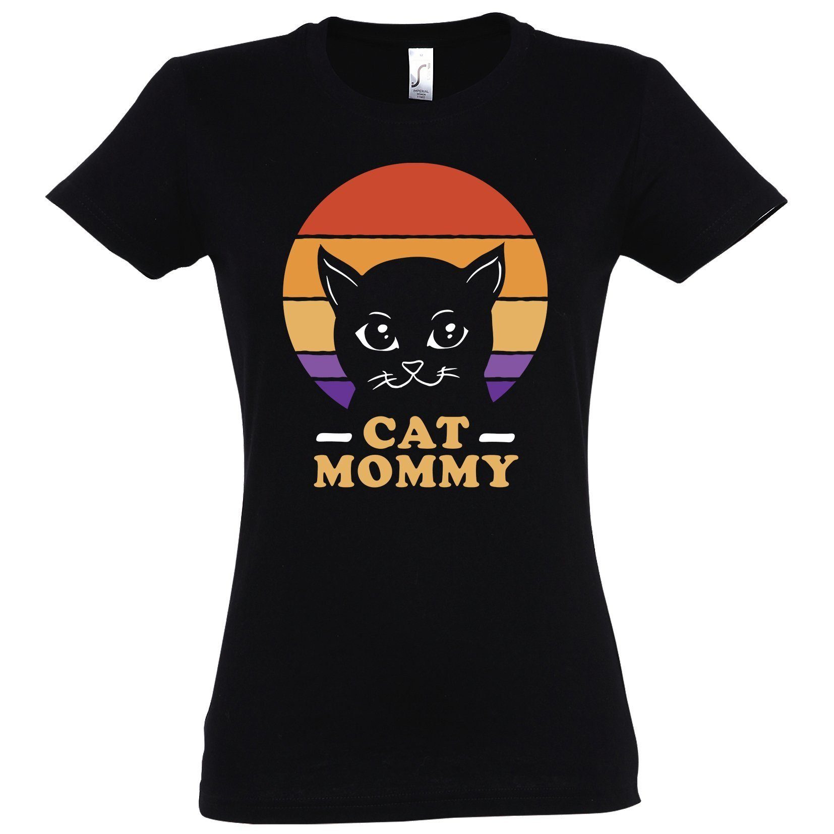 Youth Designz T-Shirt Cat Mommy Katzenmama Damen Shirt mit lustigem Katzen Frontmotiv Schwarz