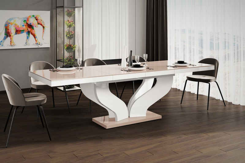 designimpex Esstisch Design Tisch HEB-222 Cappuccino / Weiß Hochglanz ausziehbar 160-256 cm