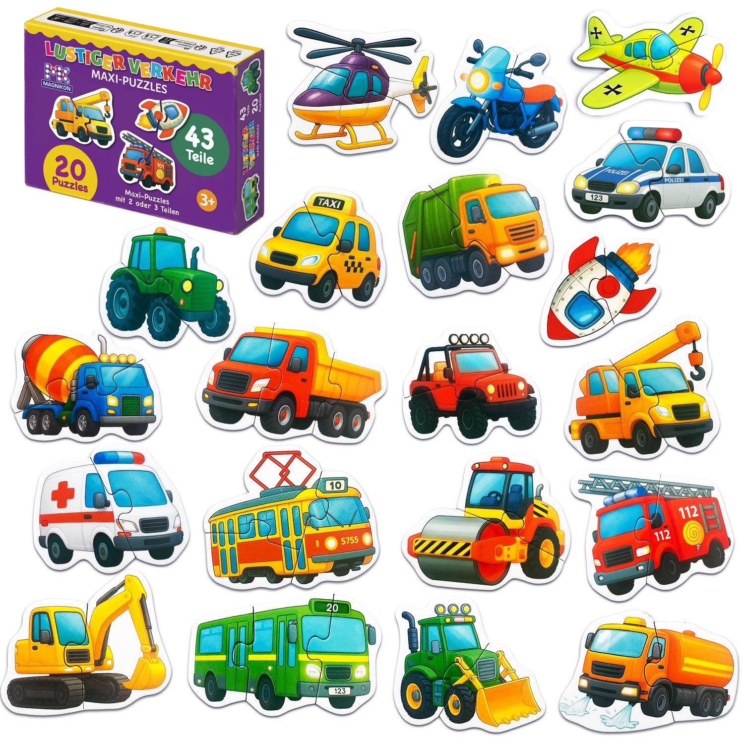 MAGNIKON Puzzle für Kleinkinder Große Teile, Maxi-Puzzles, 3, 4, 5 Teile, 44 Puzzleteile