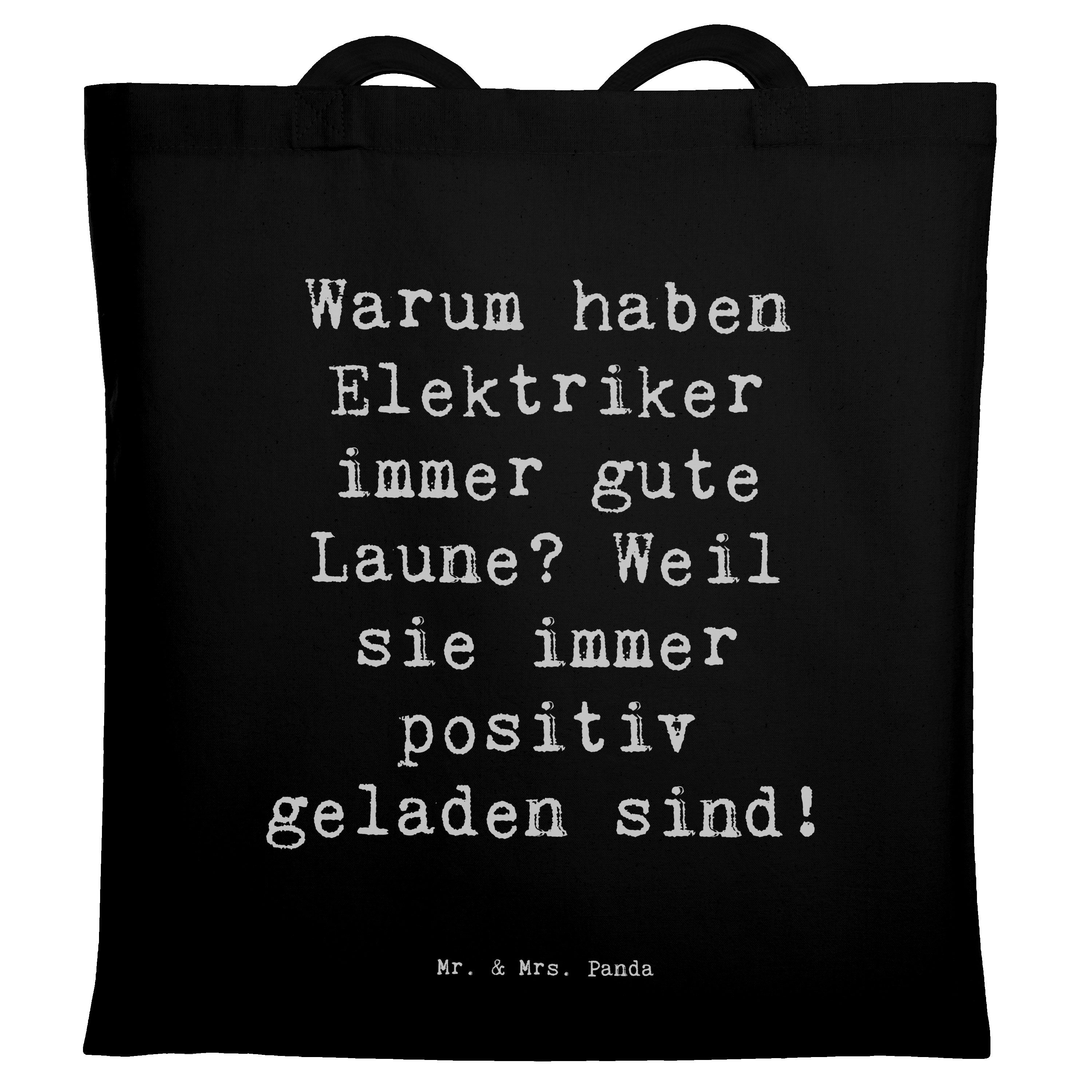 Mr. & Mrs. Panda Tragetasche Spruch Positiver Elektriker - Schwarz - Geschenk, Motivation, Trageta (1-tlg), Design-Highlight