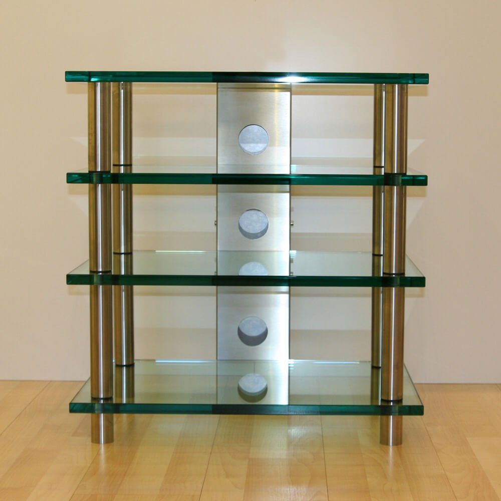 Design Objekte TV-Rack Hifi-Rack aus stabilem Glas und Edelstahlsäulen, Kabelkanal und Rollen nicht im Lieferumfang Klarglas