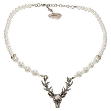 Alpenflüstern Ketten-Set Trachtenschmuck-Set Trachtenohrhänger Strassherz und Perlen-Trachtenkette Hirsch (creme-weiß), - Damen-Trachten-Schmuck, Trachtenset Dirndl-Kette und Trachten-Armkette