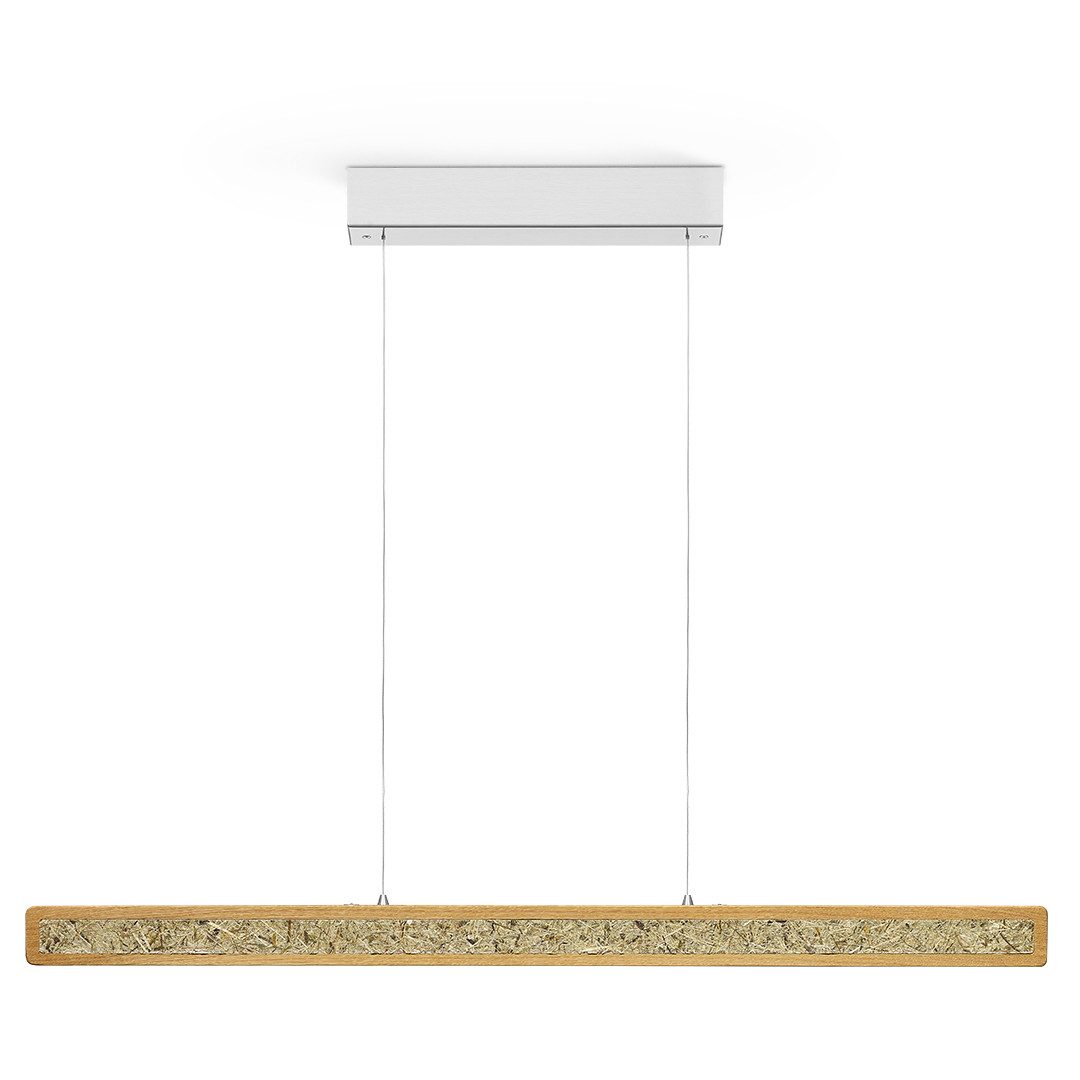 HerzBlut LED-Hängeleuchte Karl H Holz mit Alwiesenheuapplikation, Alu LED-Leiste Acryl satiniert