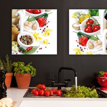 artissimo Glasbild Glasbild 50x50cm Bild aus Glas Küche Küchenbild Pasta Gemüse
