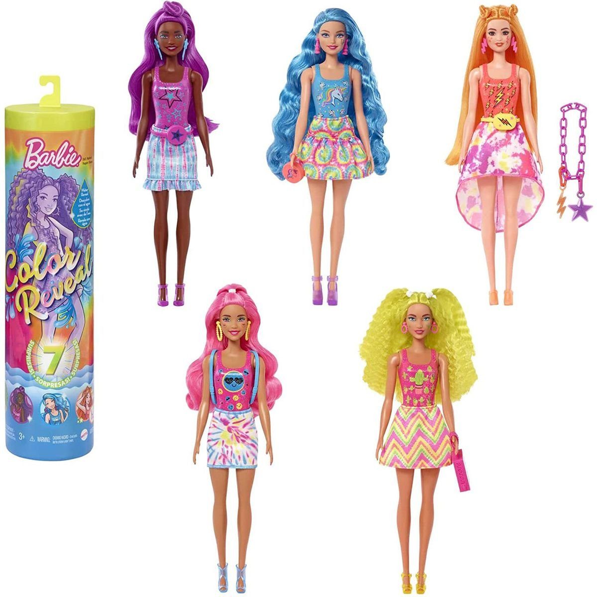 Mattel® Anziehpuppe Mattel Reveal - mit - Barbie Batik - HCC67 Neon sort. Color Serie Überraschungs-Zubehör, Puppe