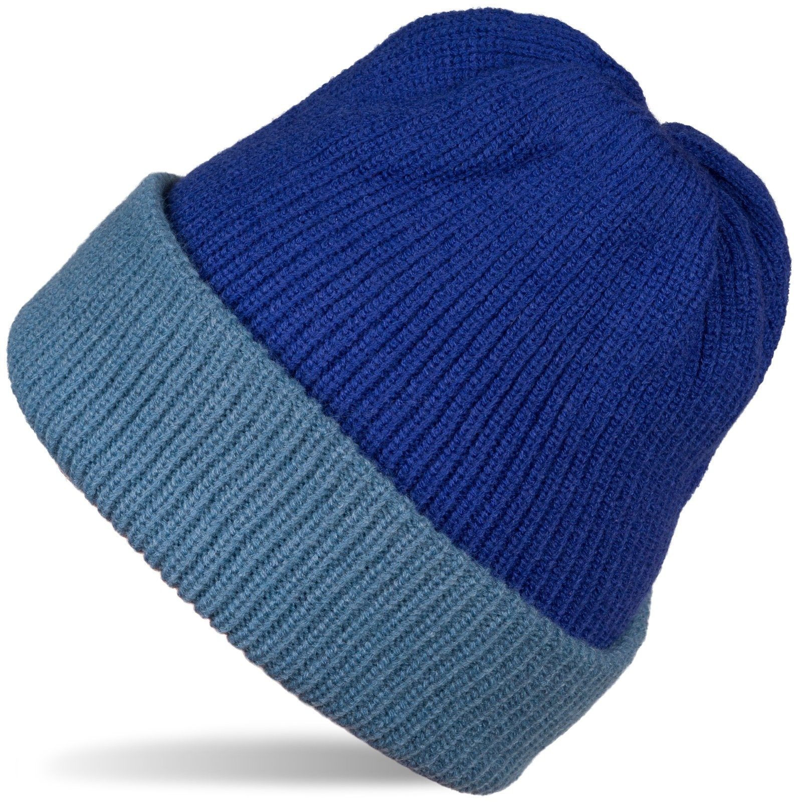 styleBREAKER Strickmütze (1-St) Wende Feinstrick Beanie doppelt gestrickt Blau-Taubenblau