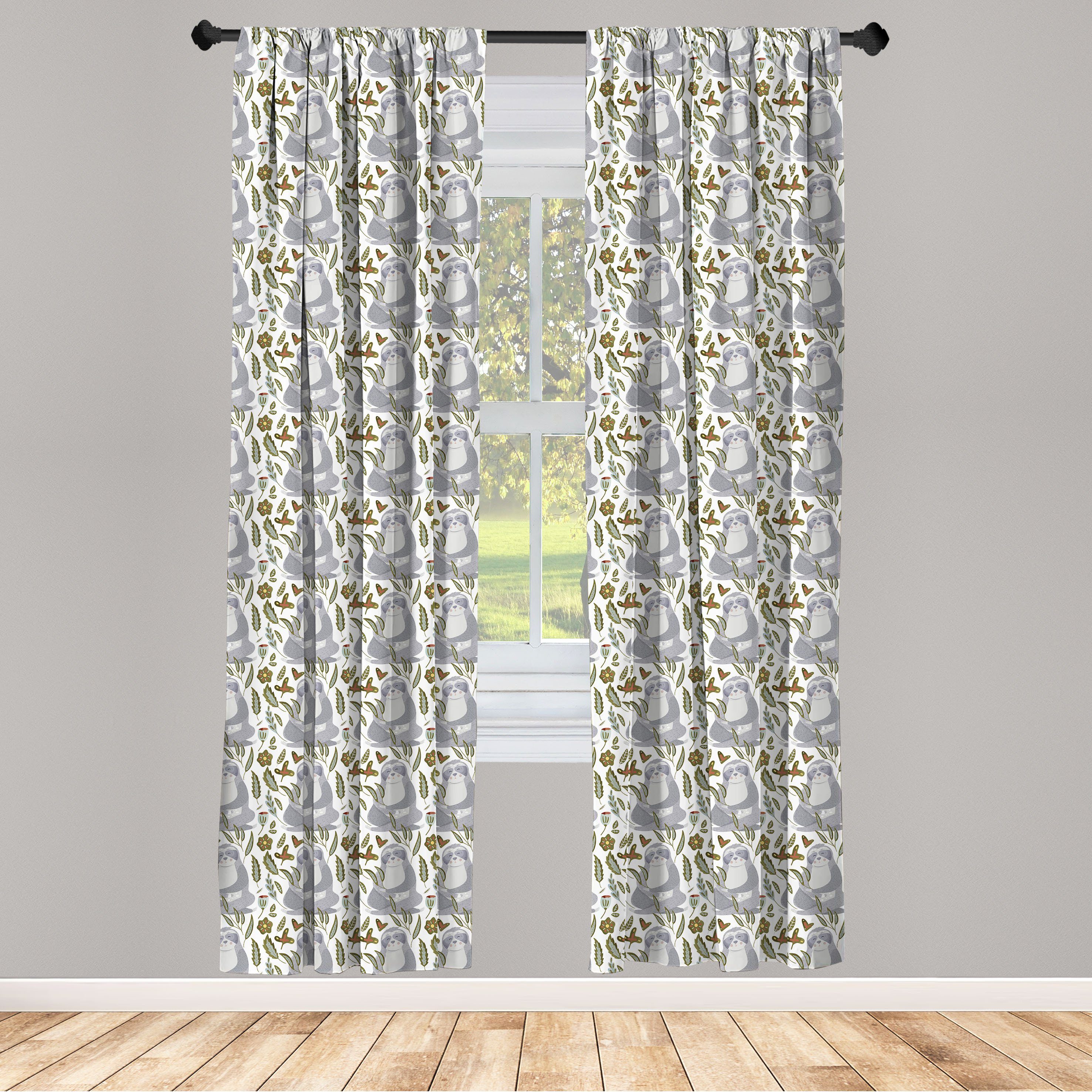 Gardine Vorhang für Wohnzimmer Schlafzimmer Dekor, Abakuhaus, Microfaser, Faultier Faule Tier im Herbst Motiv