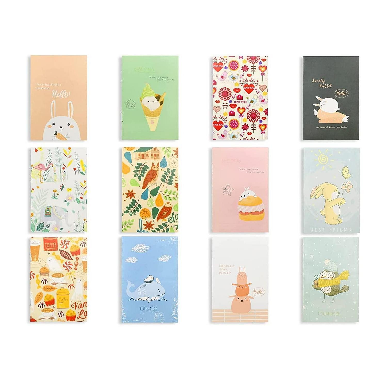 LuxusKollektion Notizbuch Mini Notizbuch Cartoon 12er Set 10,5x7cm
