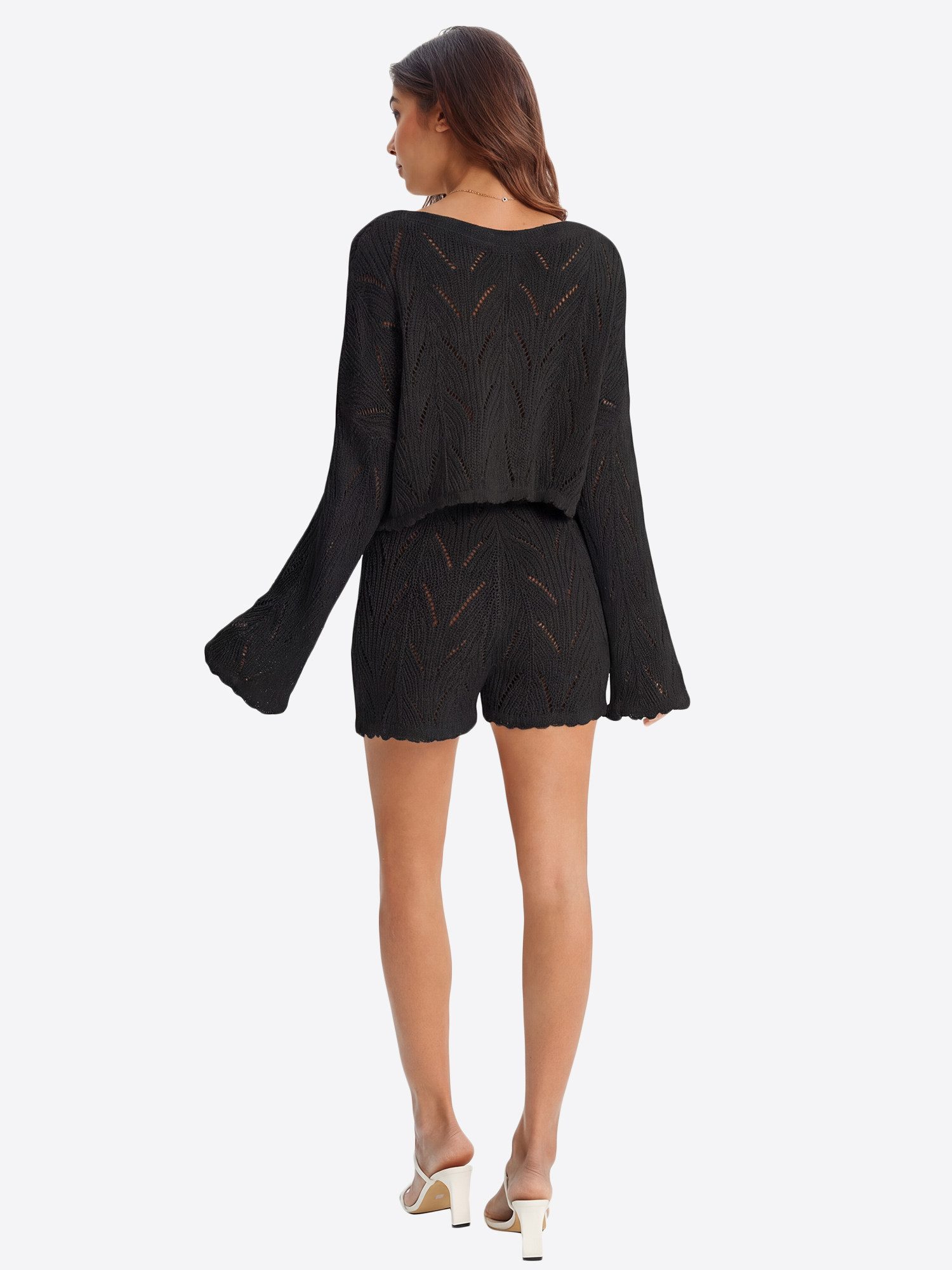 Imily Bela Hausanzug Damen Zweiteiliges Strickset (Set, 2 tlg., Locker sitzendes Langarmshirt + Shorts mit Kordelzug)