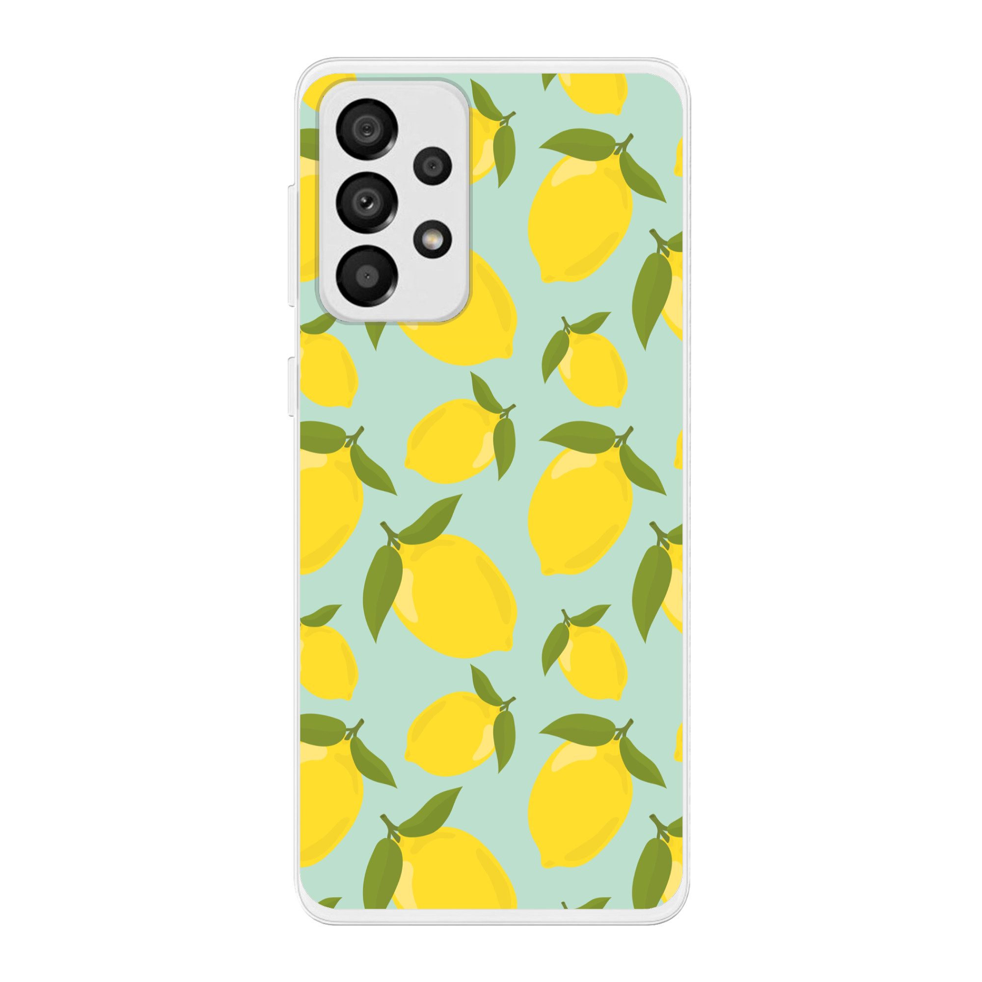 MuchoWow Handyhülle für Samsung Galaxy A33 Muster Zitronen - Gelb - Blau - Muster - Frücht, Smartphone-Bumper, Print, Handy Schutzhülle Dünn