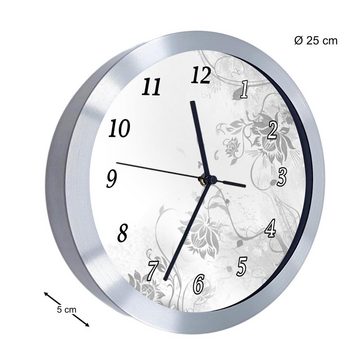 CreaDesign Funkwanduhr Funkuhr, Kinder Wanduhr, Kinderuhr, Kinderzimmer Blumenranke grau (geräuscharmes Uhrwerk)