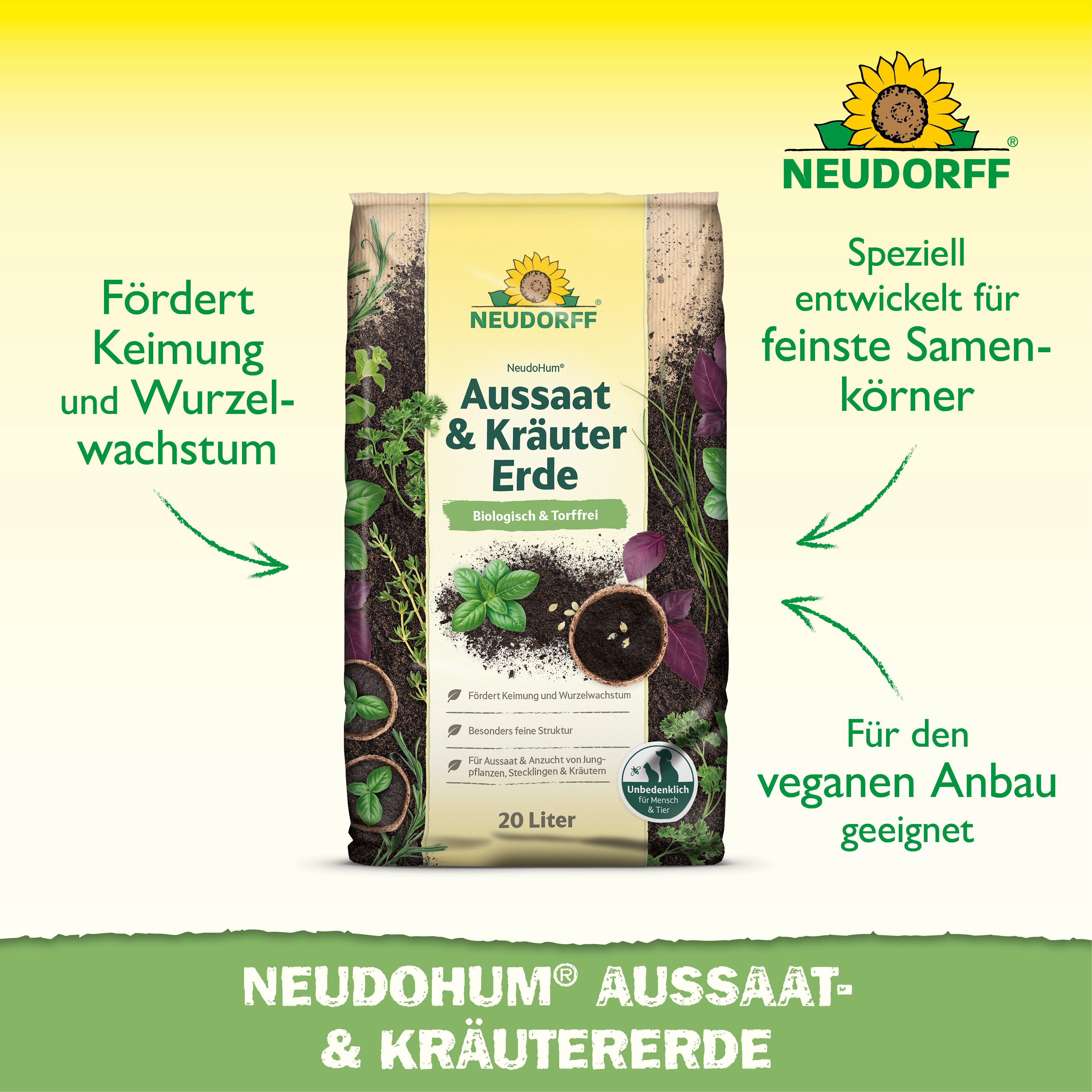 Neudorff Anzucht- und Kräutererde NeudoHum AussaatErde 20 Liter, mit Schwache organische Grunddüngung, (Einzelartikel, Nährstoffarm für ein starkes Wurzelsystem – Bild 2 von 5