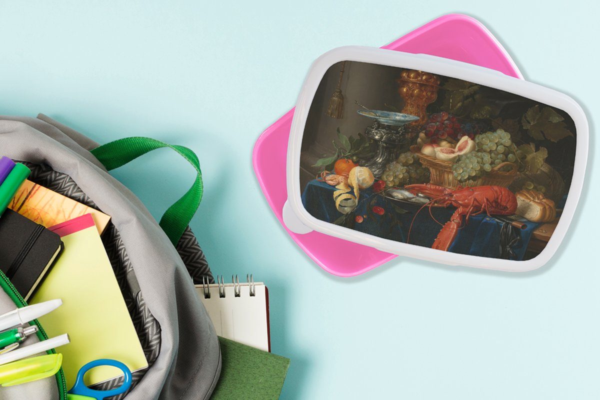 einem goldenen MuchoWow Kunststoff, Erwachsene, Stilleben Kunststoff (2-tlg), Gemälde Brotbox - Kelch Meister, Brotdose mit - Lunchbox Snackbox, Kinder, Alte Mädchen, rosa für