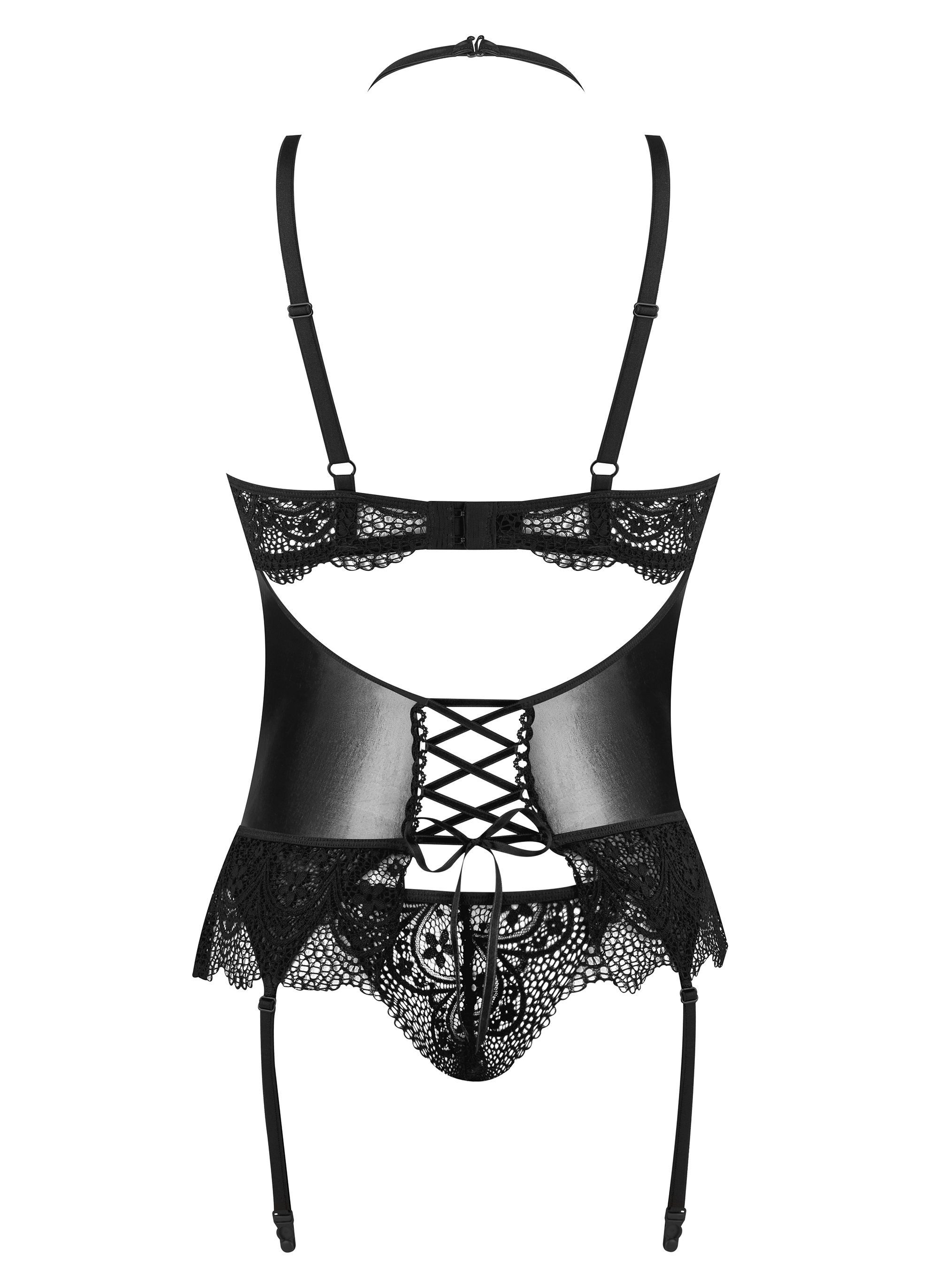 Beauty Night Fashion Corsage Corsage Noir-Fantasy schwarz mit Strapse Wetlook (Set)