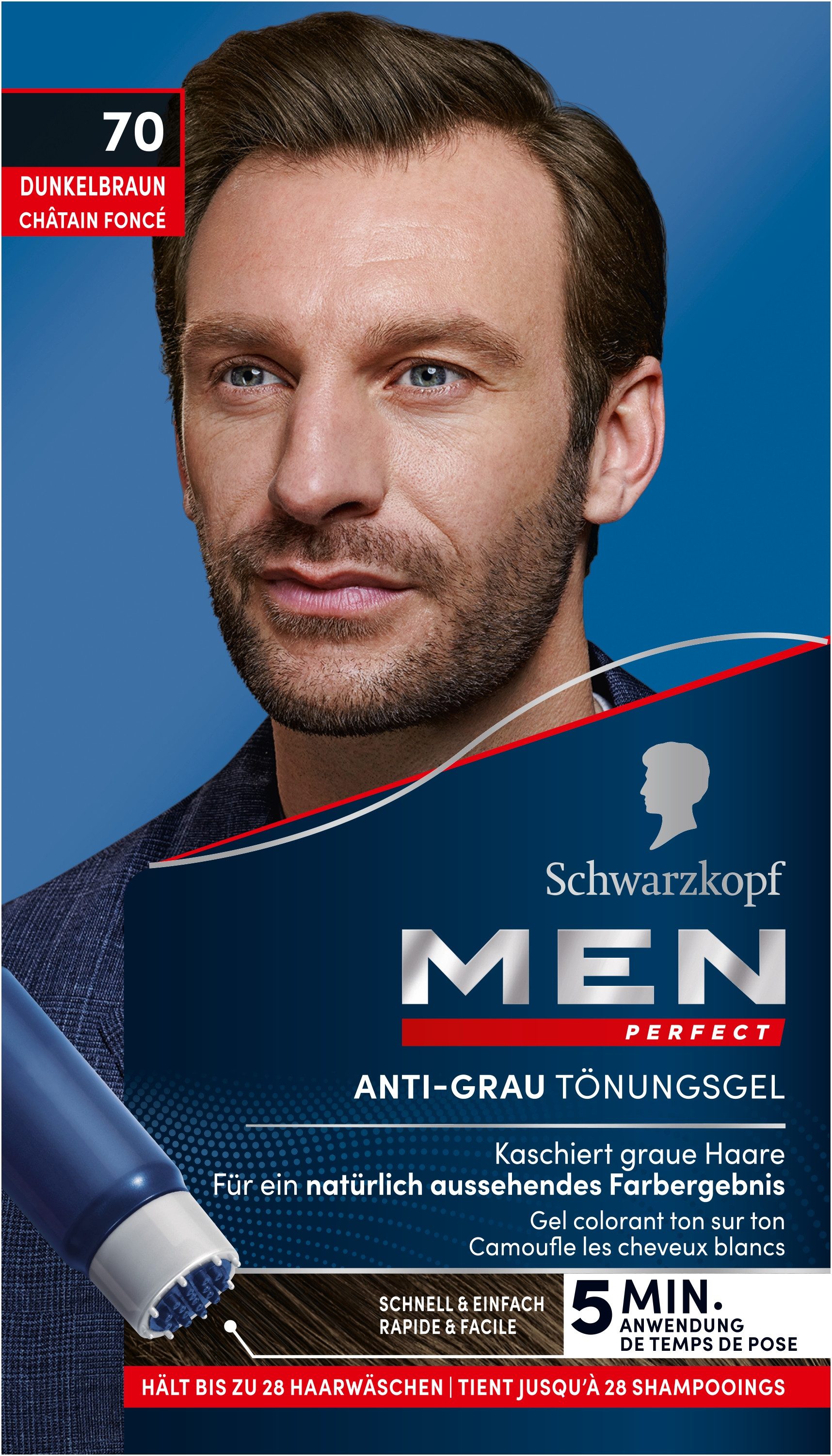 Schwarzkopf Haartönung Men Perfect 70 Dunkelbraun - hält bis zu 28 Haarwäschen, Vorratspack, 6-tlg., 6x 80 ml, Anti-Grau Tönung für ein natürlich aussehendes Ergebnis