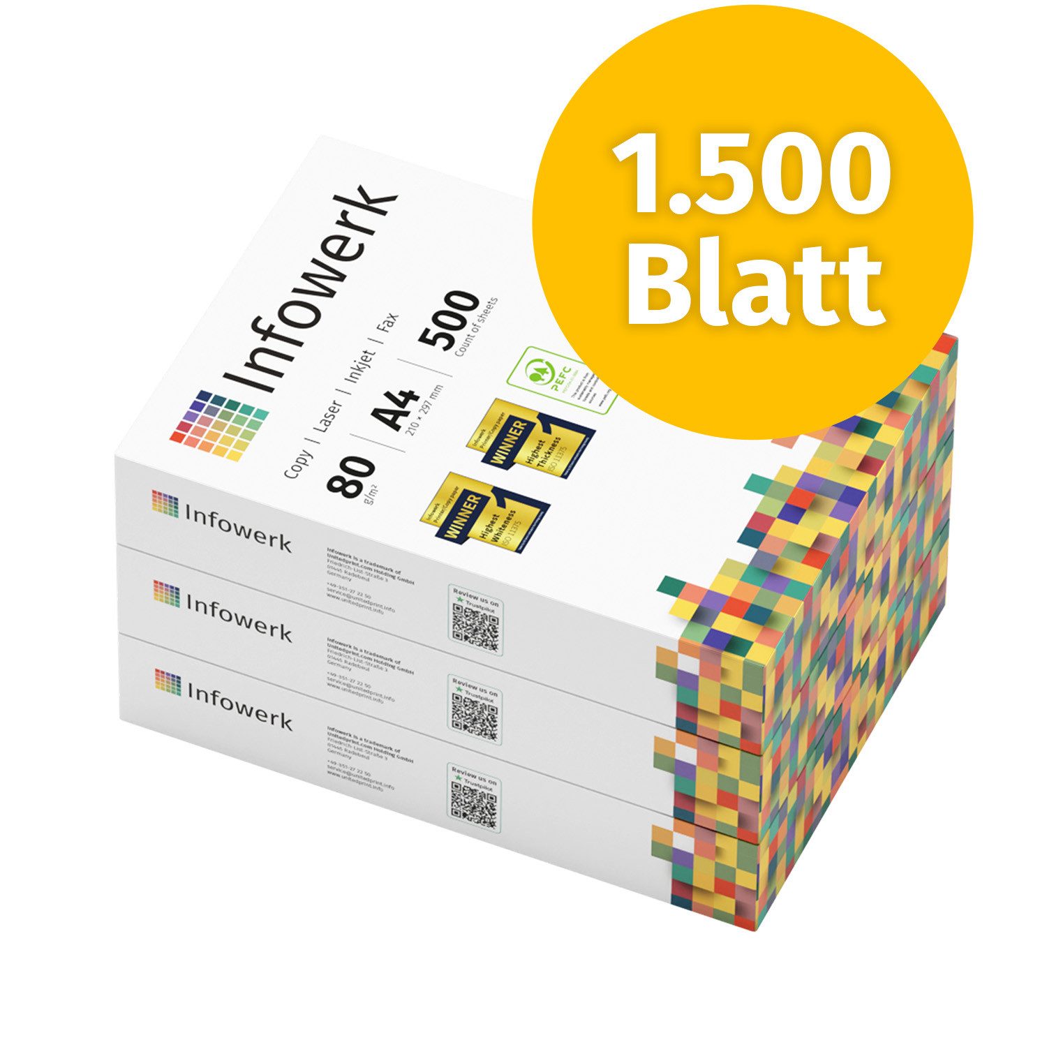 Infowerk Druckerpapier Копировальная бумага 1500 Blatt A4 80g Premium Weiß Testsieger PEFC