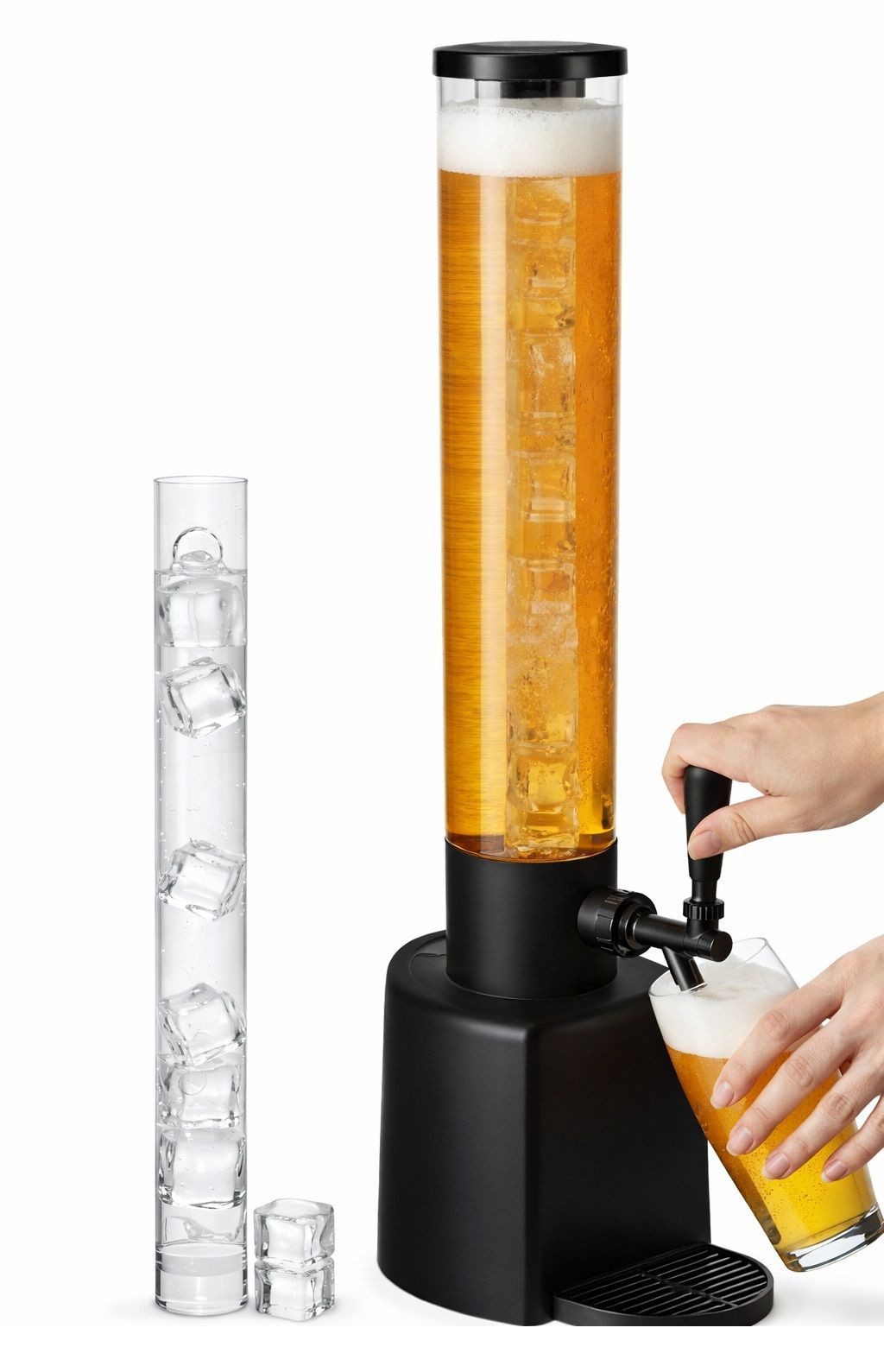 Cheffinger Getränkespender XXL Getränkespender + Eiswürfelrohr Bier Wasser Saft Cocktail Party