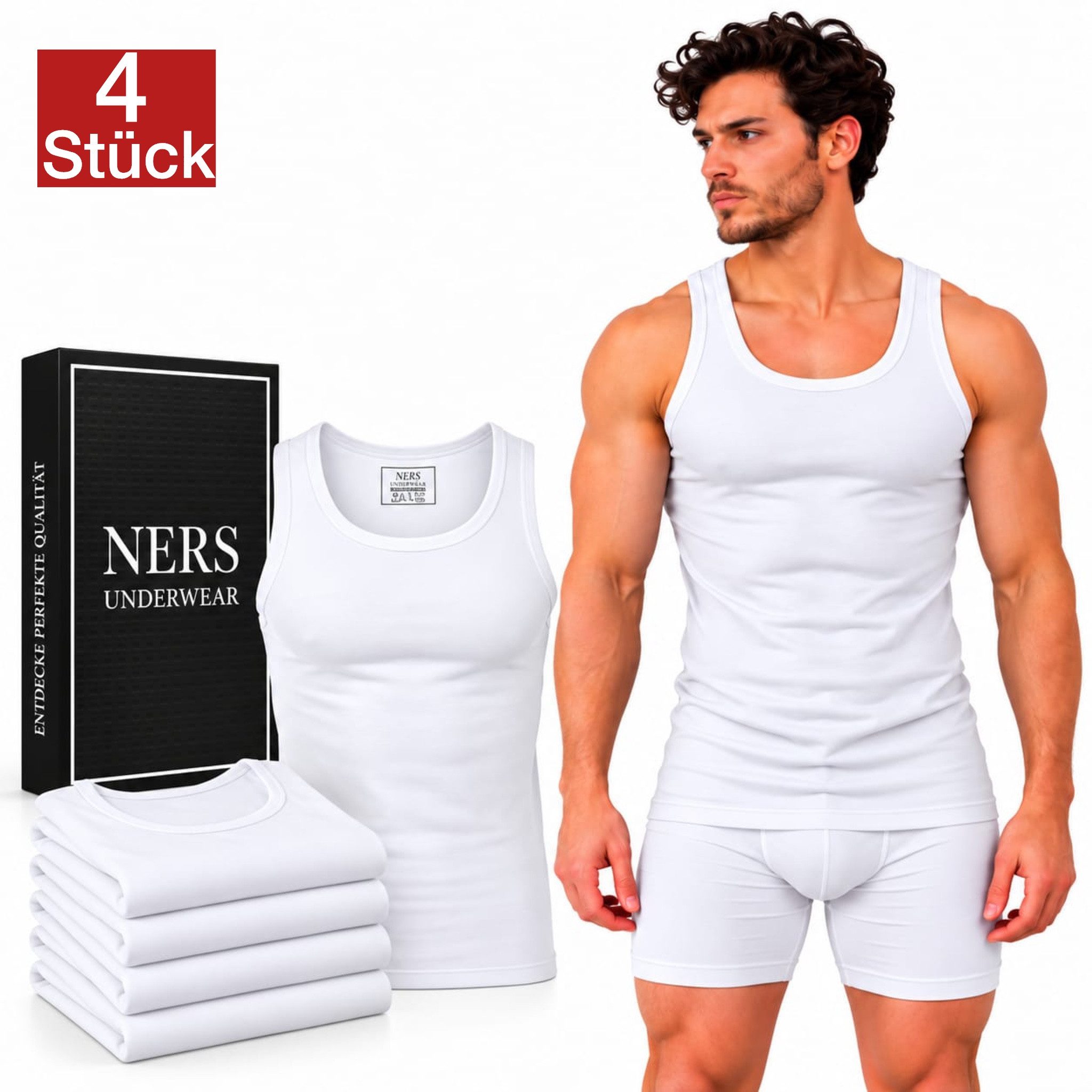 NERS Unterhemd (4er Pack) 100% Baumwolle für Herren Feinripp Tank Top, in Geschenkbox (4-St., 4er-Pack) Premium Qualität Unterhemden, atmungsaktiv & hautfreundlich