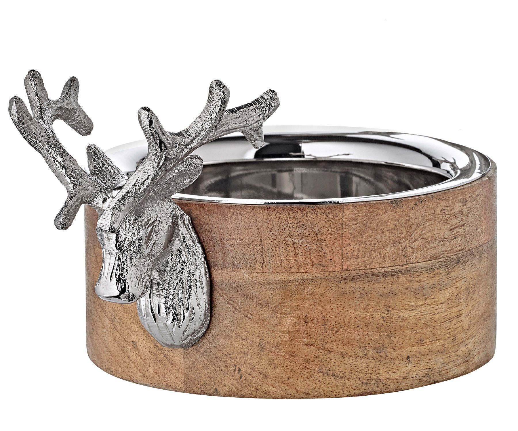 EDZARD Servierschale Hirsch (H 6,5 cm, B 13 cm, L 18 cm) Mangoholz, Aluminium, vernickelt, Aluminium, Mangoholz, Hirsch-Motiv