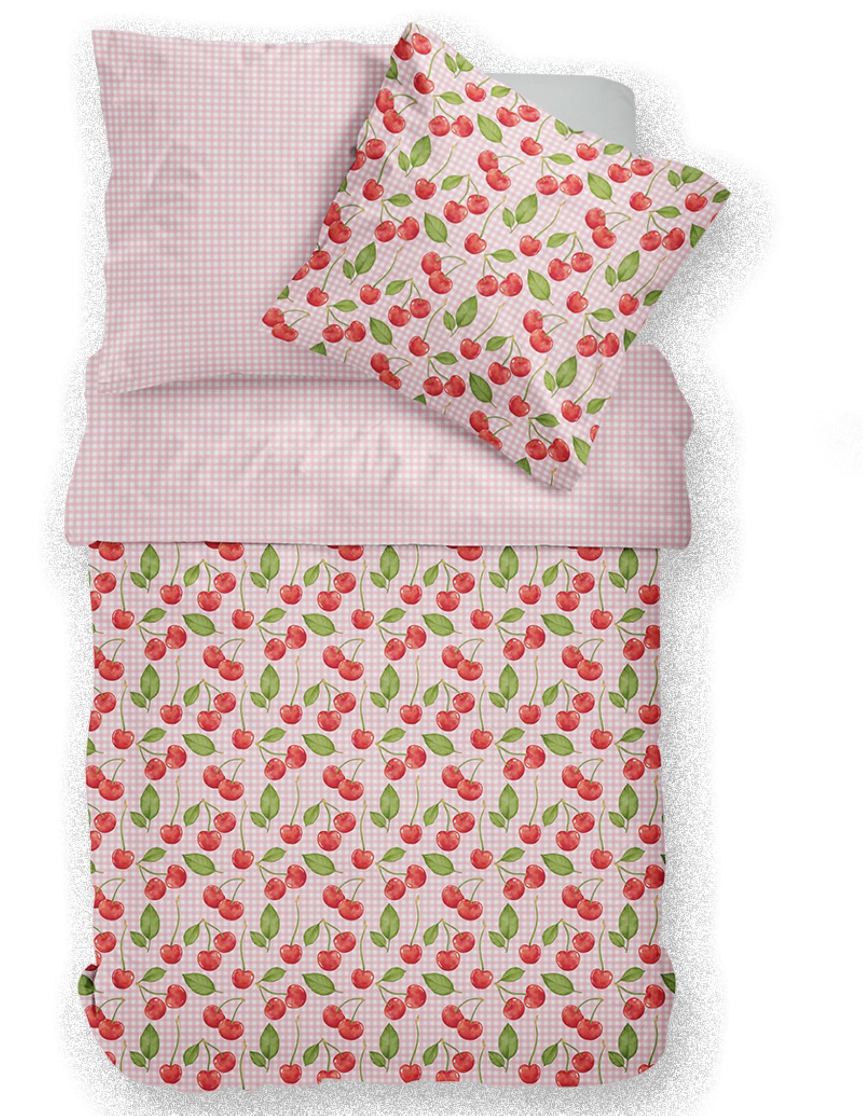 Dormabell Bettwäsche Dormabell Satin Bettwäsche 135x200 Kirschen Karo Wende rot rosa weiß, Satin, 2 teilig, für Sommer und Winter, angehm weich