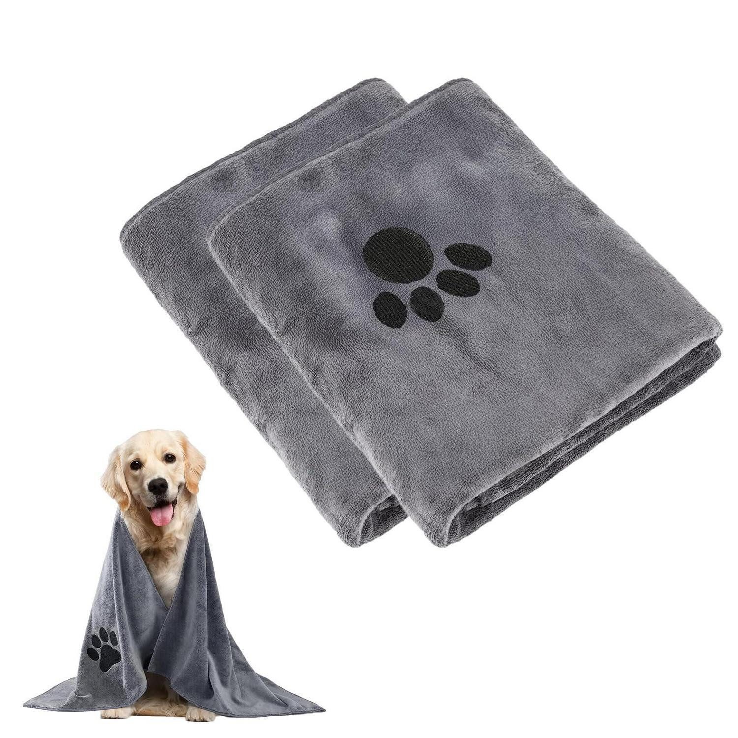 LuxusKollektion Hundehandtuch Hundetuch Mikrofaser Grau 35x75cm 2er-Set, (2-St)