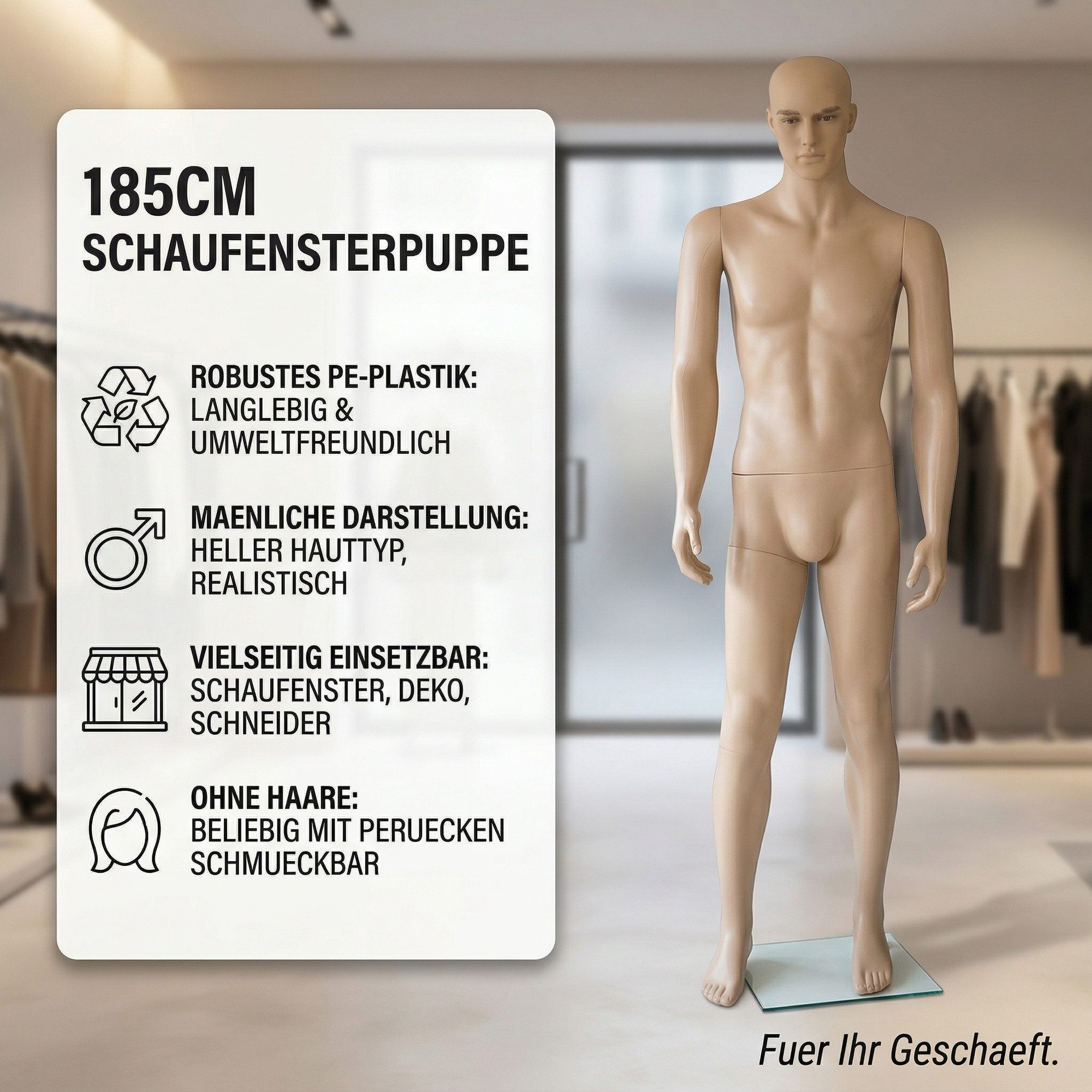 Mucola Anziehpuppe Schaufensterpuppe Schneiderpuppe 185CM Männlich Mannequin Manichino (Einzelstück, 1-tlg), Beweglich