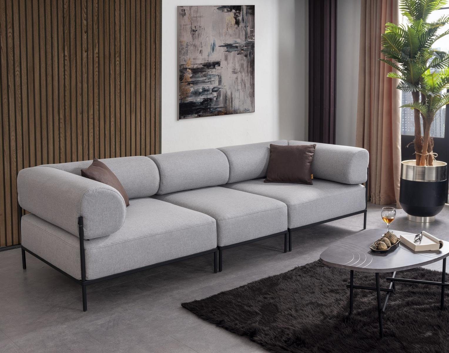 JVmoebel Sofa Wohnzimmer Sofa Dreisitzer Made Teile, Europa Grau 3 in Einrichtung, Polstermöbel Couch Luxus