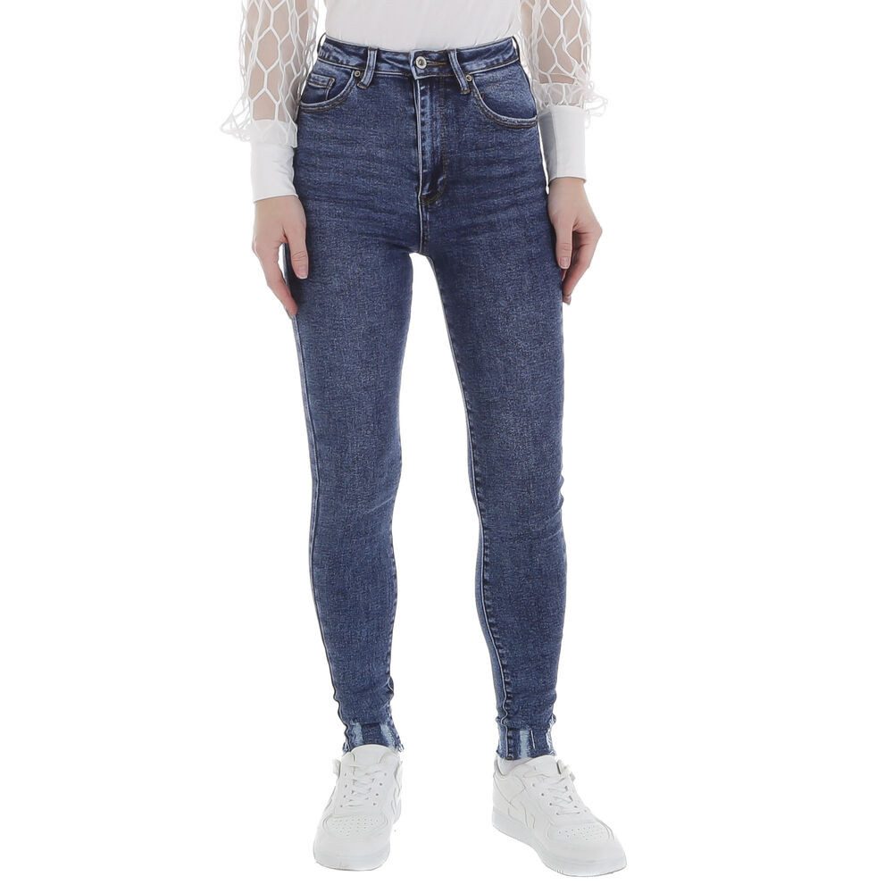 Ital-Design Skinny-fit-Jeans Damen Freizeit (88578942) Destroyed-Look Stretch High Waist Jeans in Blau