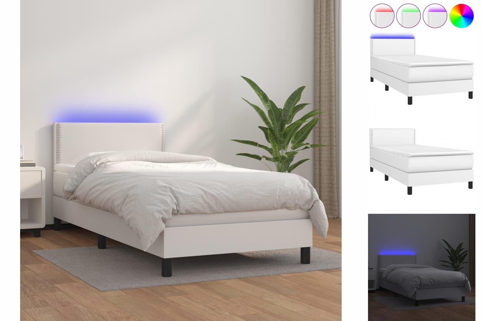 vidaXL Bettgestell Boxspringbett mit Matratze LED Weiß 90x200 cm Kunstleder  Bett Bettges