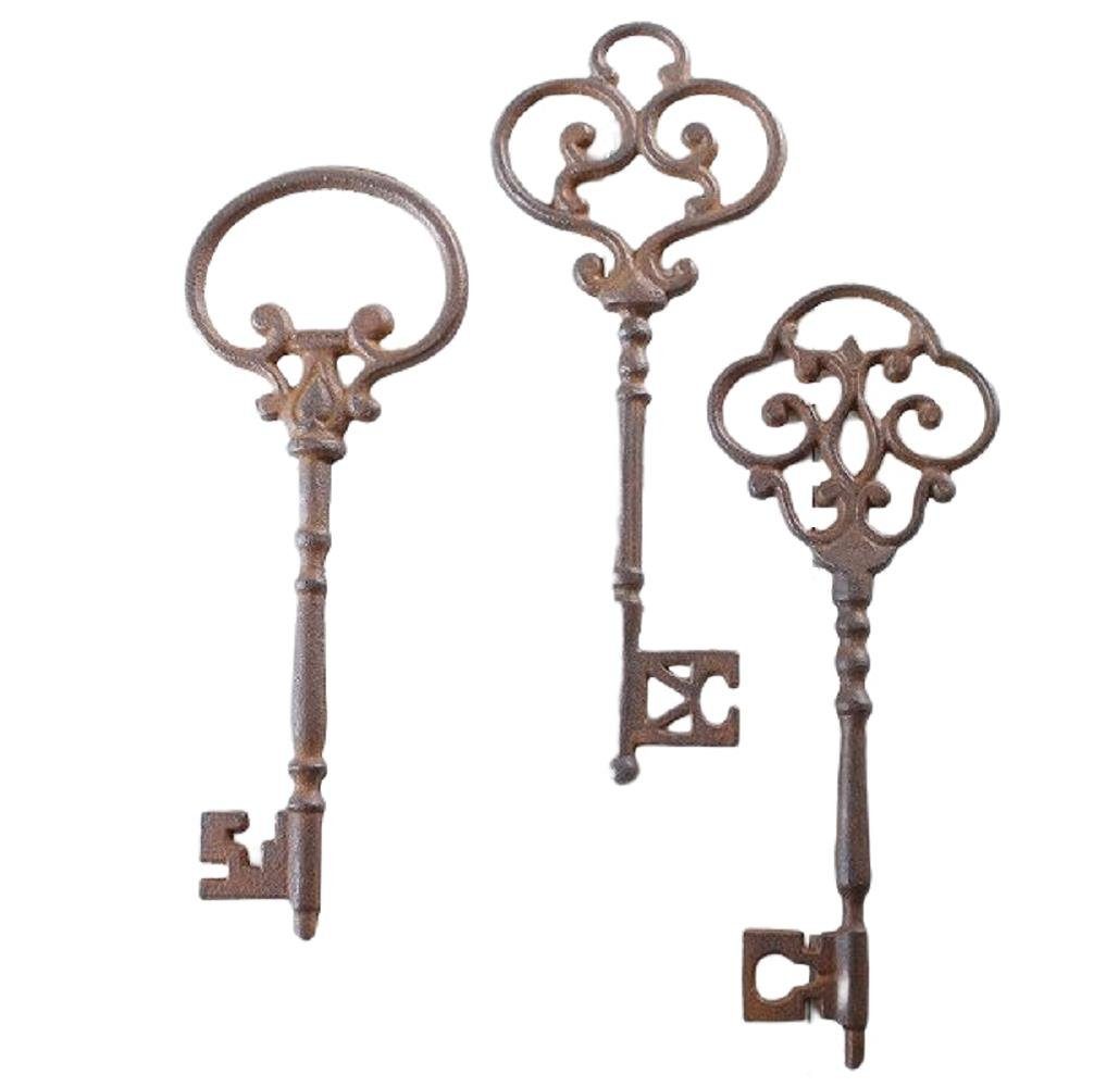 3 Schlüssel große Mittelalter Schlüssel, Linoows Dekoration Gußeisen (Set), große Barock Set Garten 3 Schlüssel aus Dekoobjekt Mittelalter