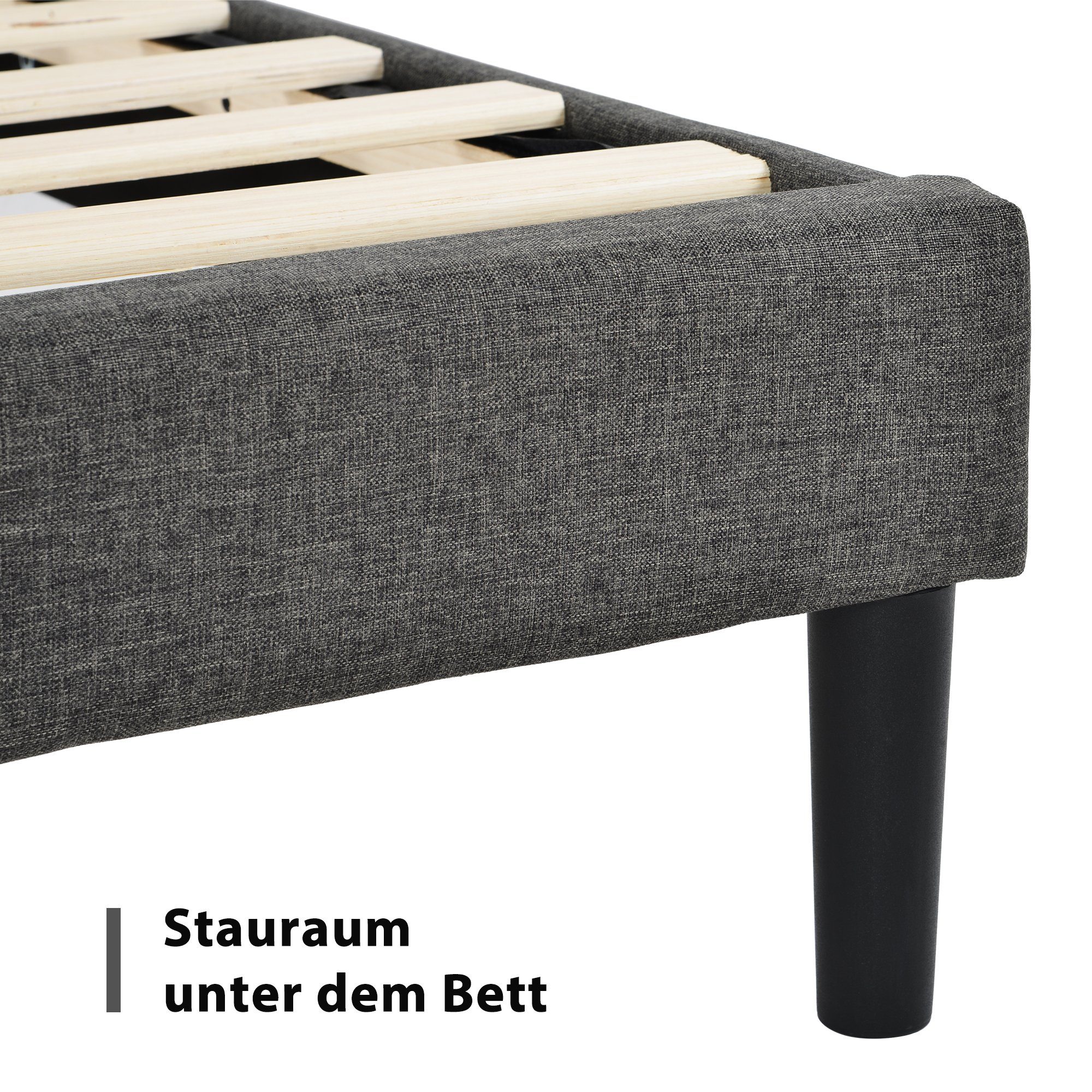 Polsterbett, 140 x 200 cm Doppelbett Ehebett mit Lattenrost & Kopfteil, Leinen
