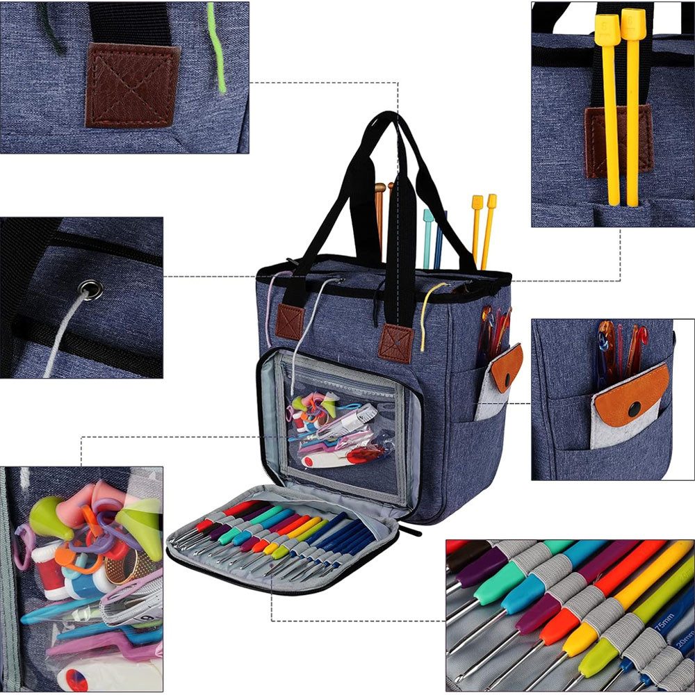 TUWENA Aufbewahrungsbox Häkeltasche für Garn, Leichte Stricknadeln, Wollaufbewahrungstasche, Tragbare Garntasche für Stricknadeln, Häkelnadeln, Wolle und Zubehö – Bild 3 von 5