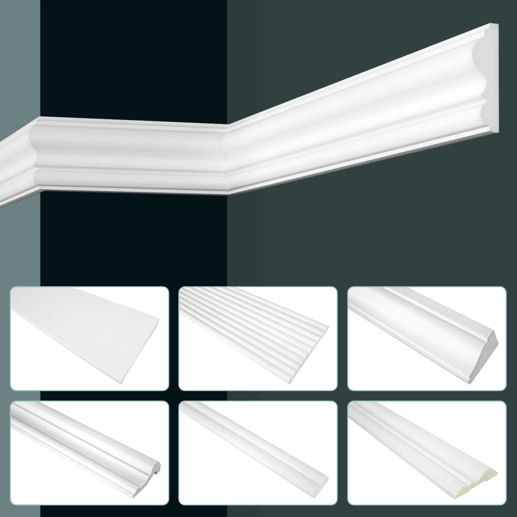 Hexim Stuckleiste, 2 Meter / 1 Leiste, Stuckleisten Wand flach modern, PU Hartschaum weiß - 2m Wandleisten glatt Wandvertäfelung Landhaus Deckenleisten (2 Meter)