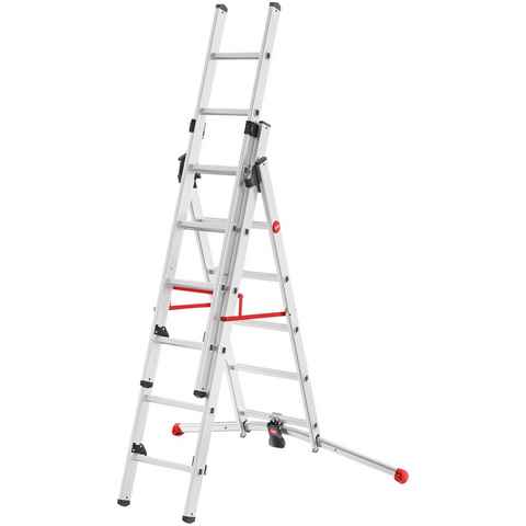 Hailo Vielzweckleiter S100 ProfiLOT, Aluminium Kombileiter 3-teilig 2x6 + 1x5 Sprossen