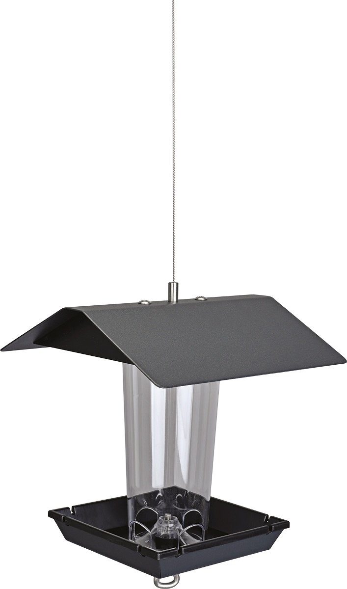 MeLiTec Futterstation VH07-1, Vogelhaus, Futterhaus, Vogelfutterhaus, Futterstation, hängend, eckig, Edelstahl, schwarz-matt, schwarz