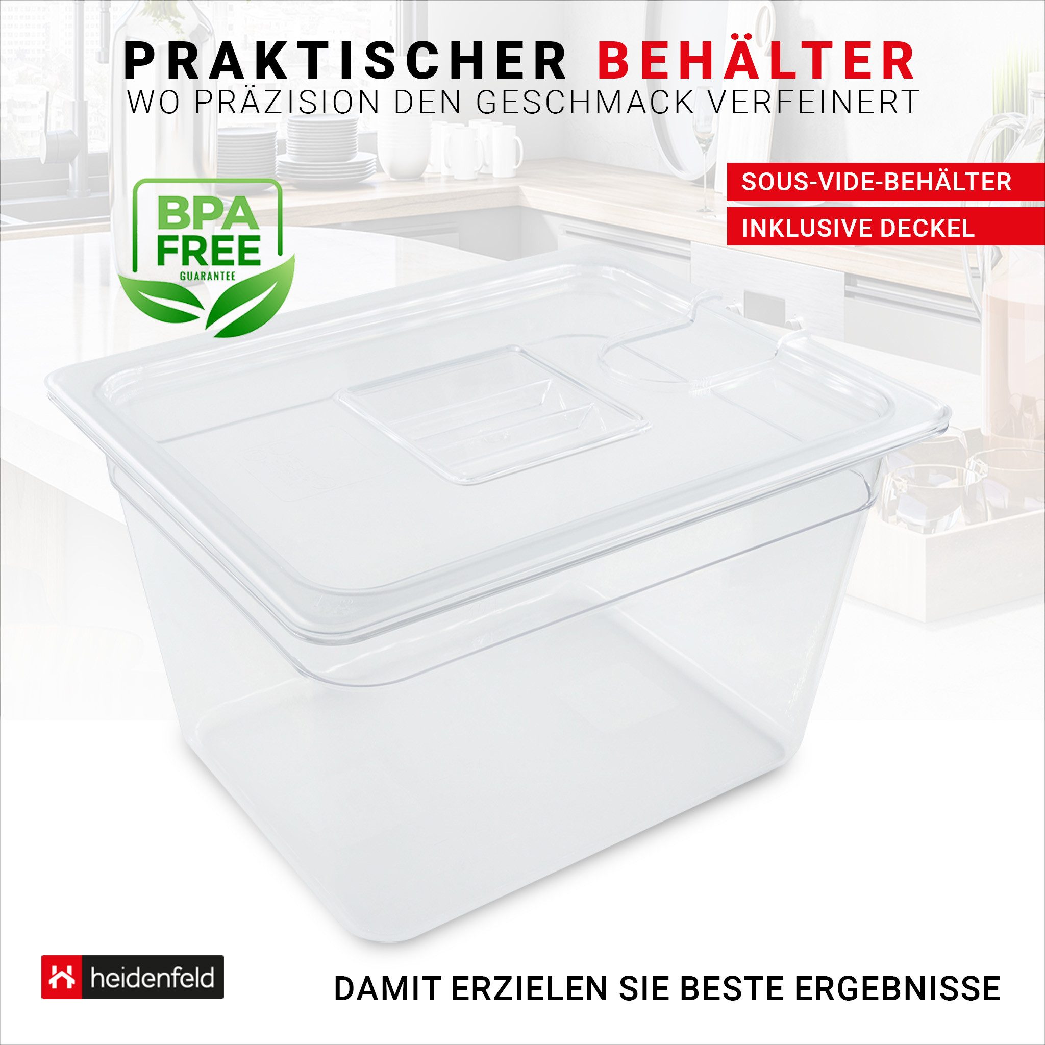 Heidenfeld Sous-Vide Stick SVS11 - Sous Vide Garer Komplettset inkl. Behälter - Volumen 11l, Sous Vide Stick Zubehör - Wasserbad für Garer