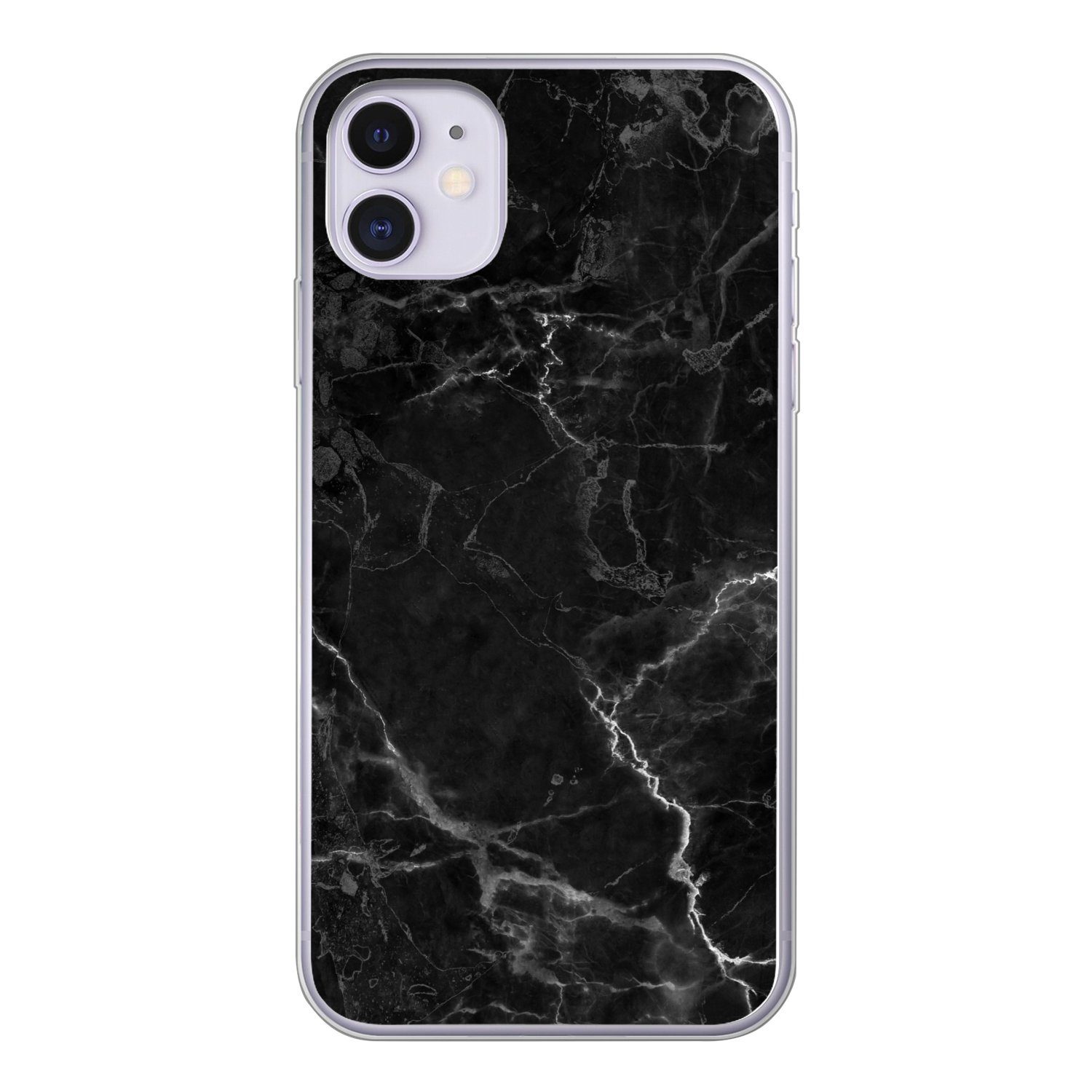 MuchoWow Handyhülle für Apple iPhone 11 Marmor - Schwarz - Weiß - Textur - Marmoroptik, Smartphone-Bumper, Print, Handy Schutzhülle Dünn