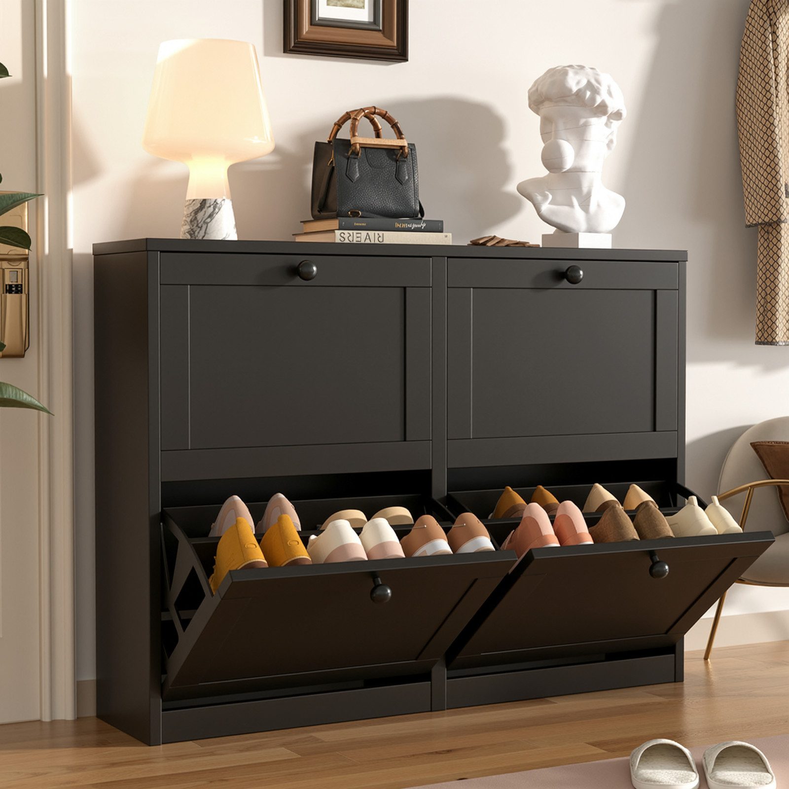 VOWNER Schuhschrank mit 8 Fächern – 4 Klappen und verstellbarer Schuhablage günstig online kaufen